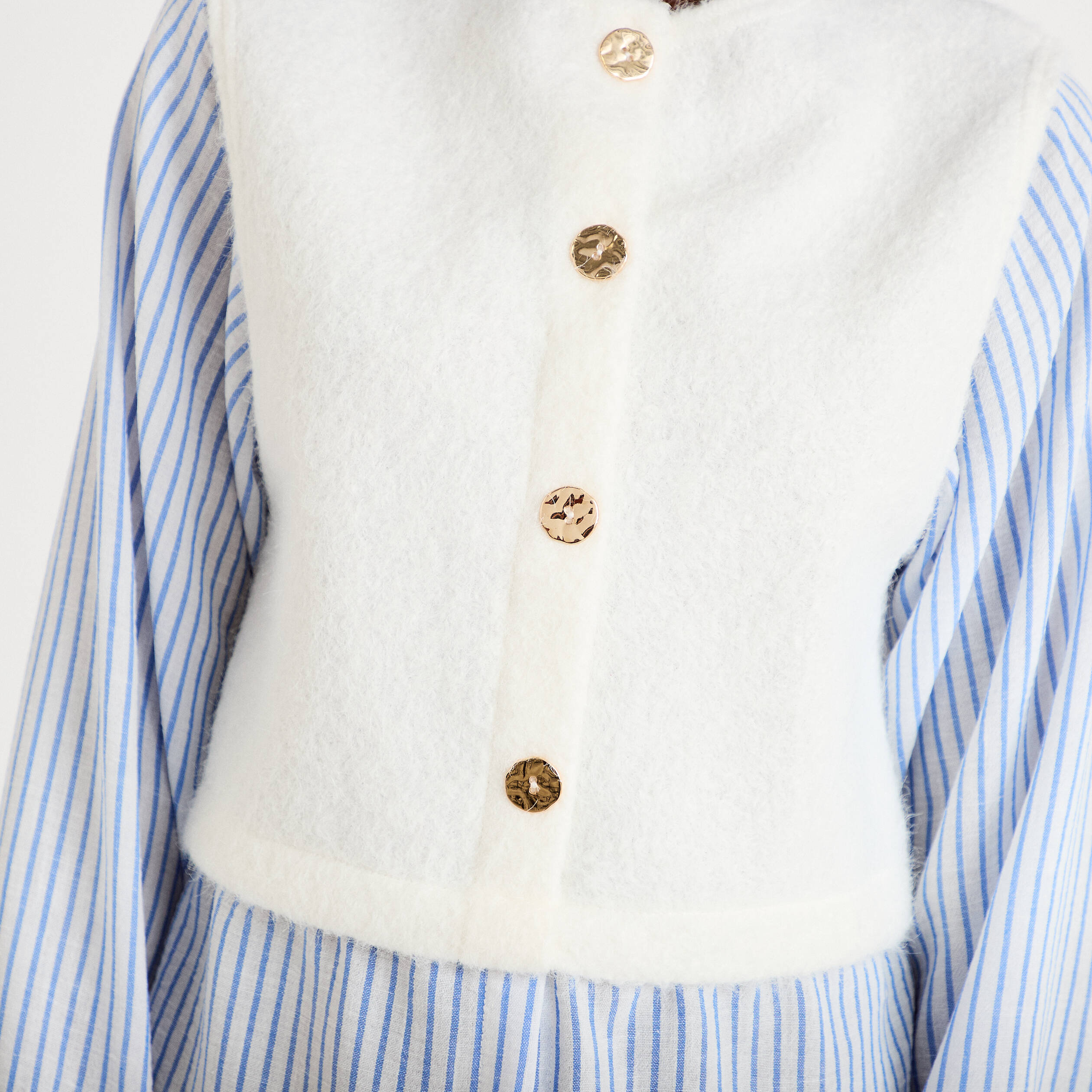 Pull chemise 2-en-1 ecru femme