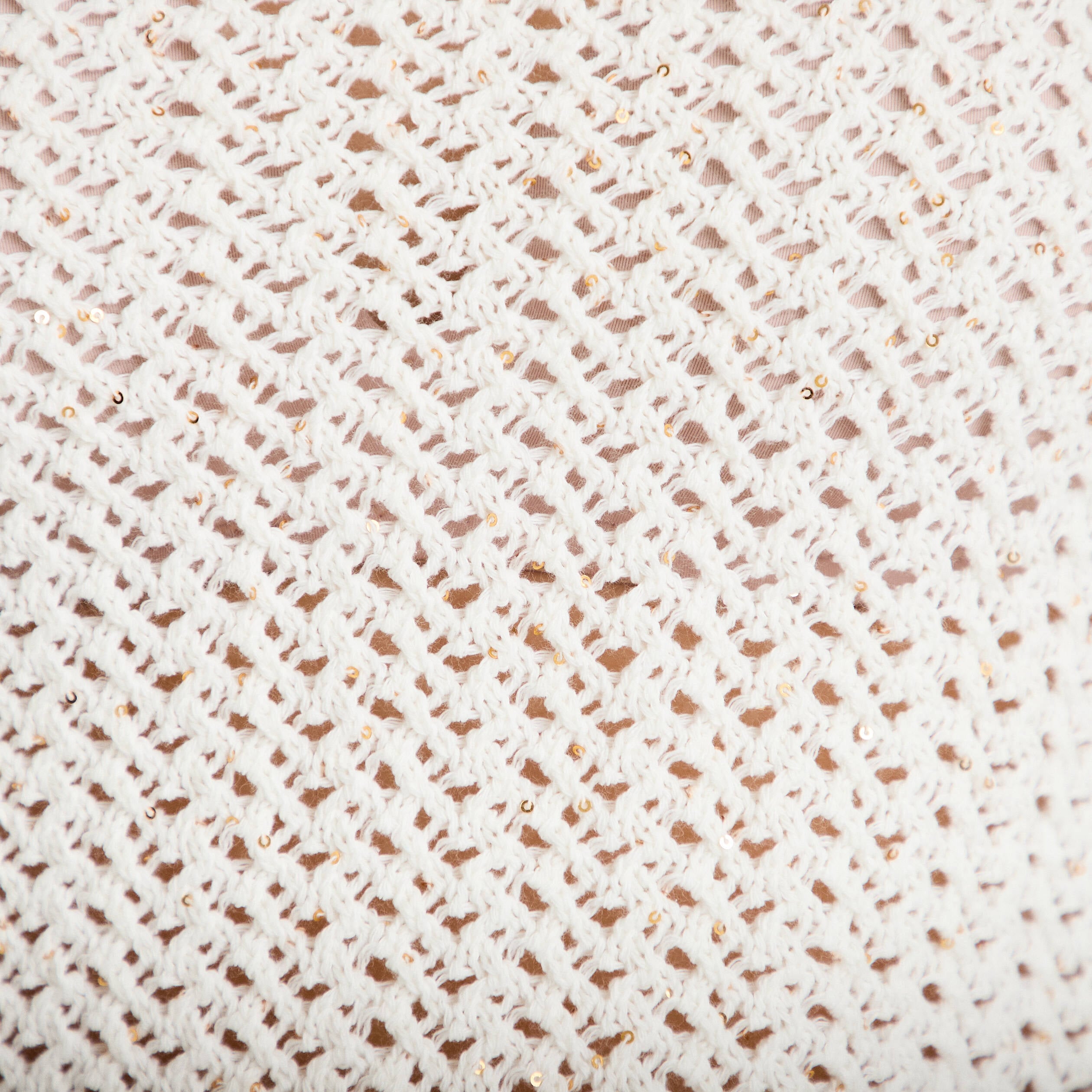 Pull ajour&eacute; manches longues dentelle ecru femme