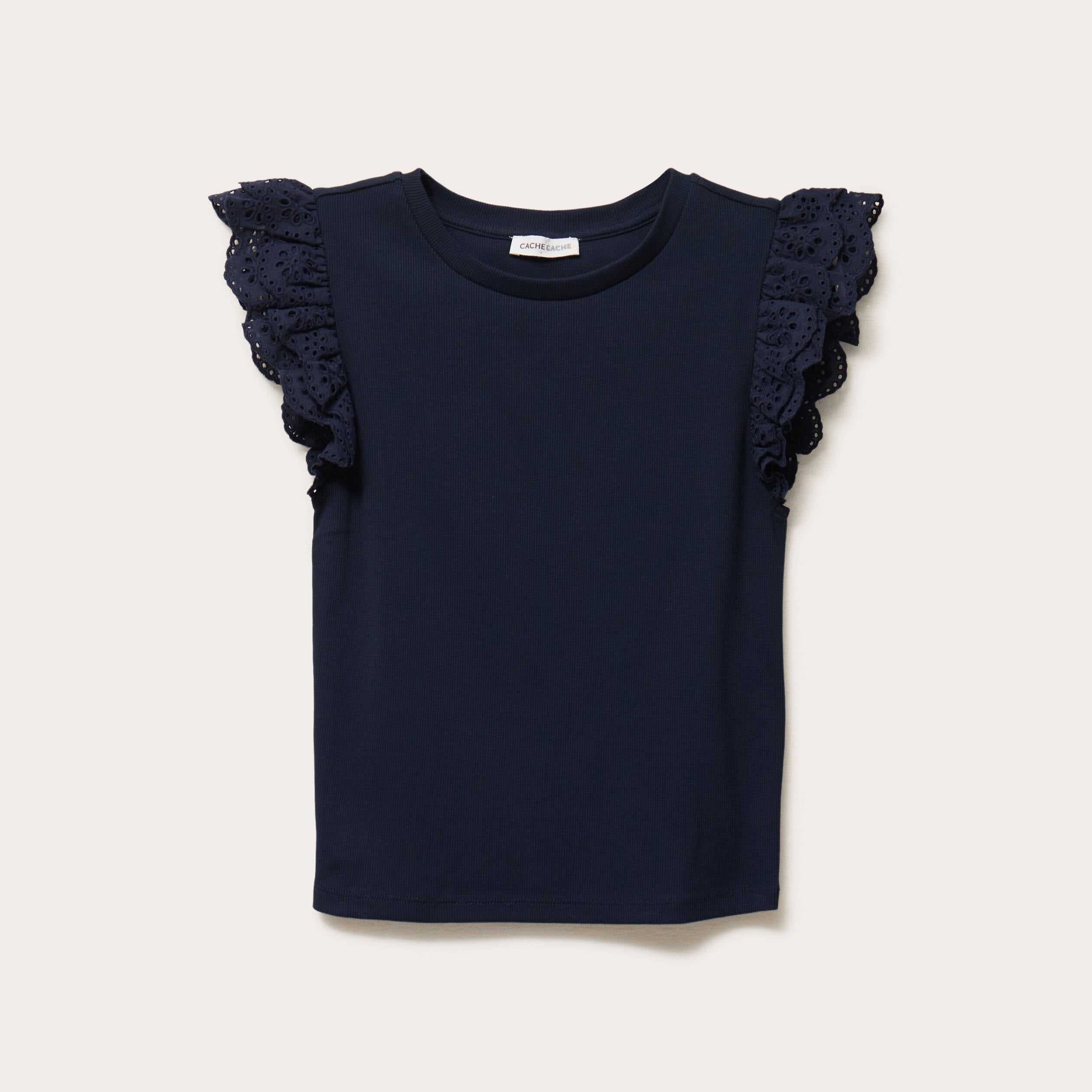 D&eacute;bardeur volants brod&eacute;s bleu marine femme