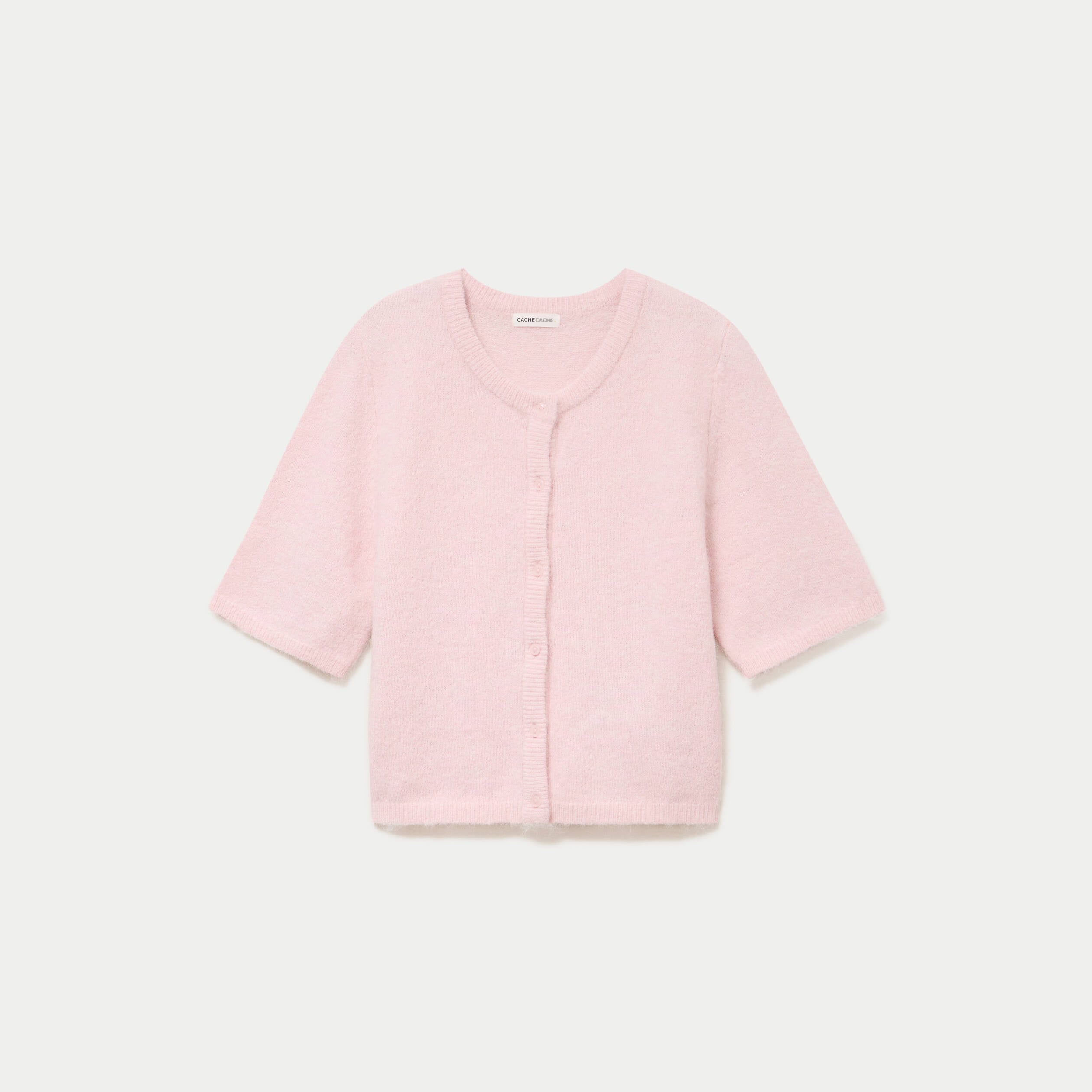 Gilet duveteux manches 3/4 rose clair femme