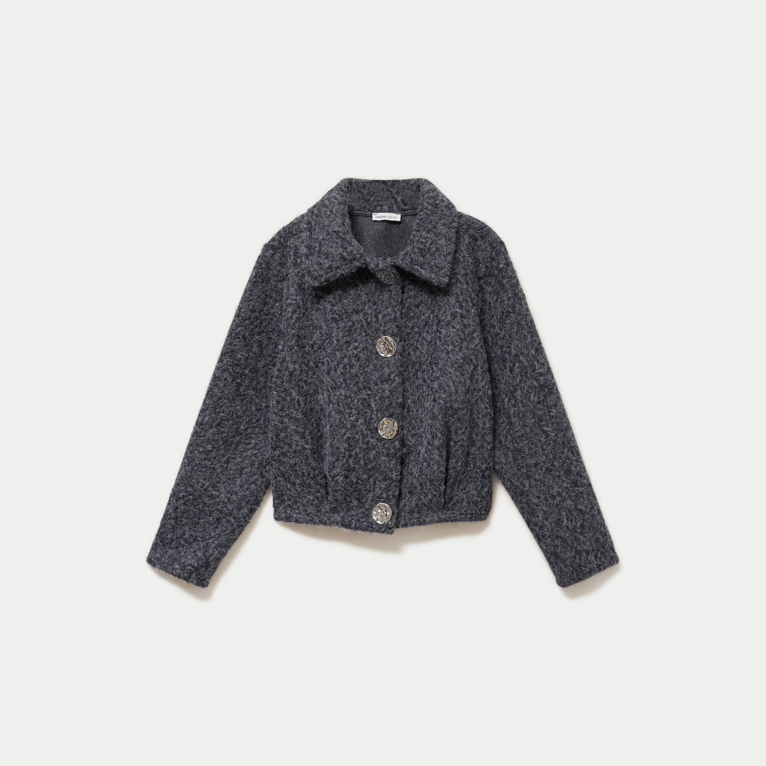 Veste manches longues col tailleur gris fonc&eacute; femme