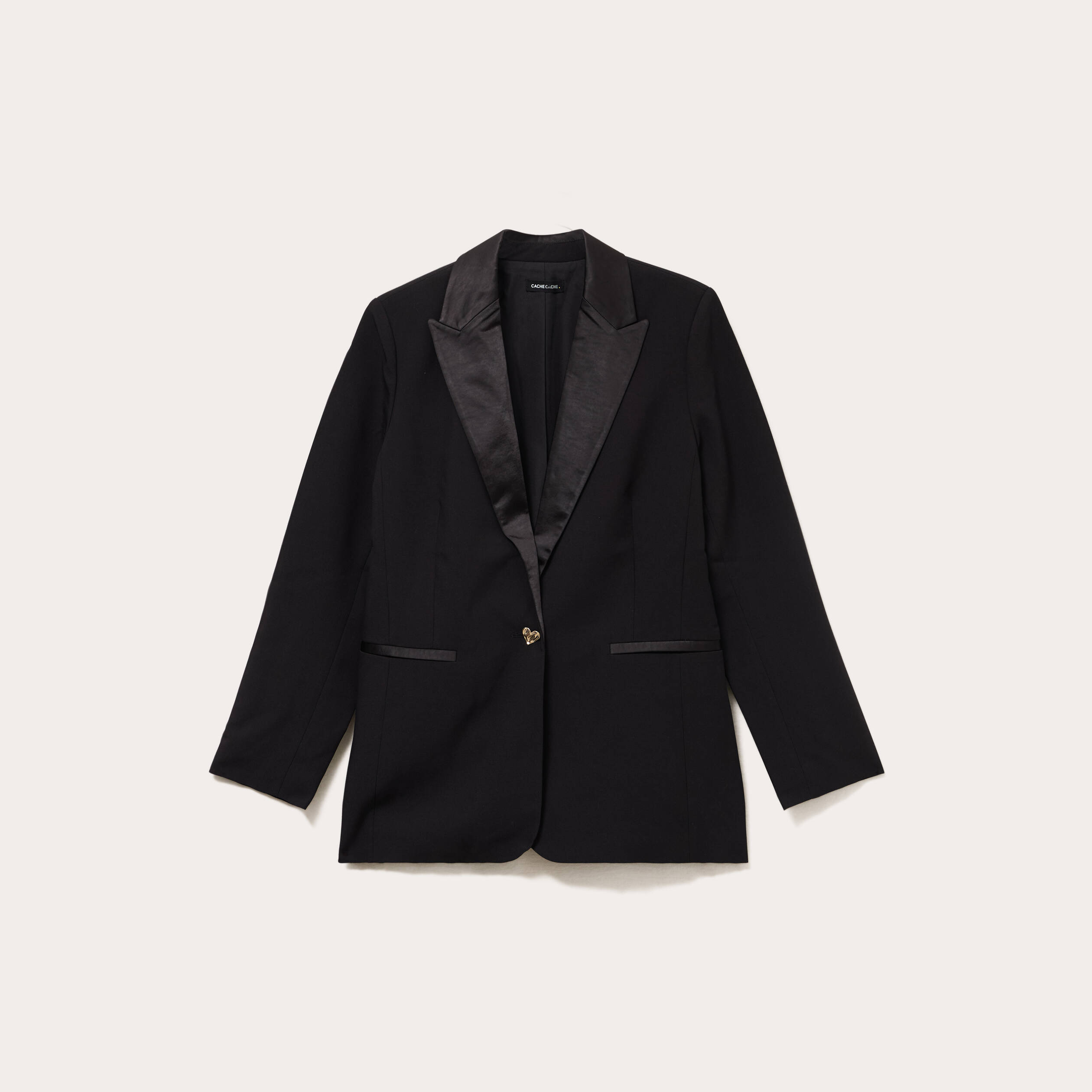 Veste col tailleur manches longues noir femme