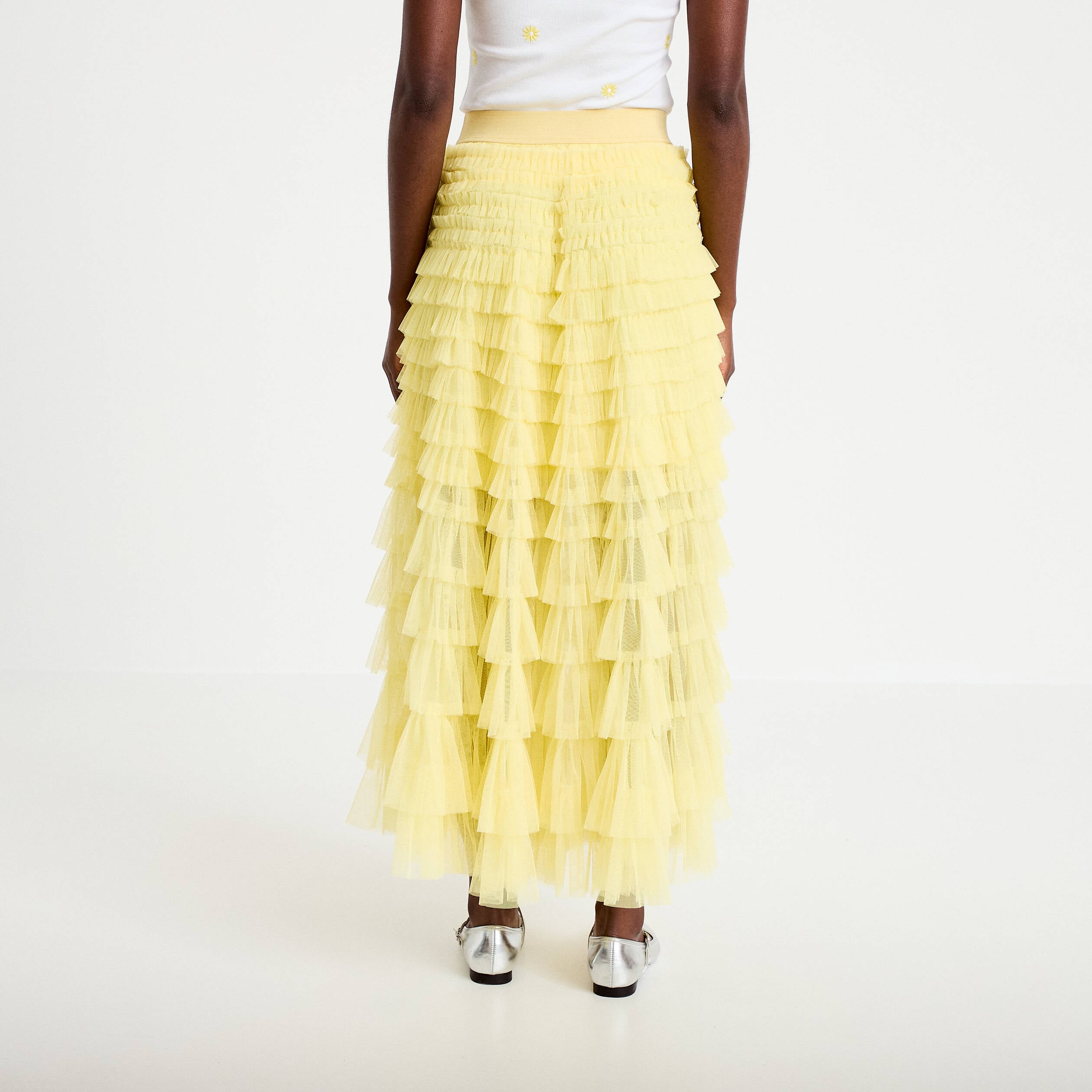 Jupe longue &eacute;vas&eacute;e jaune pastel femme