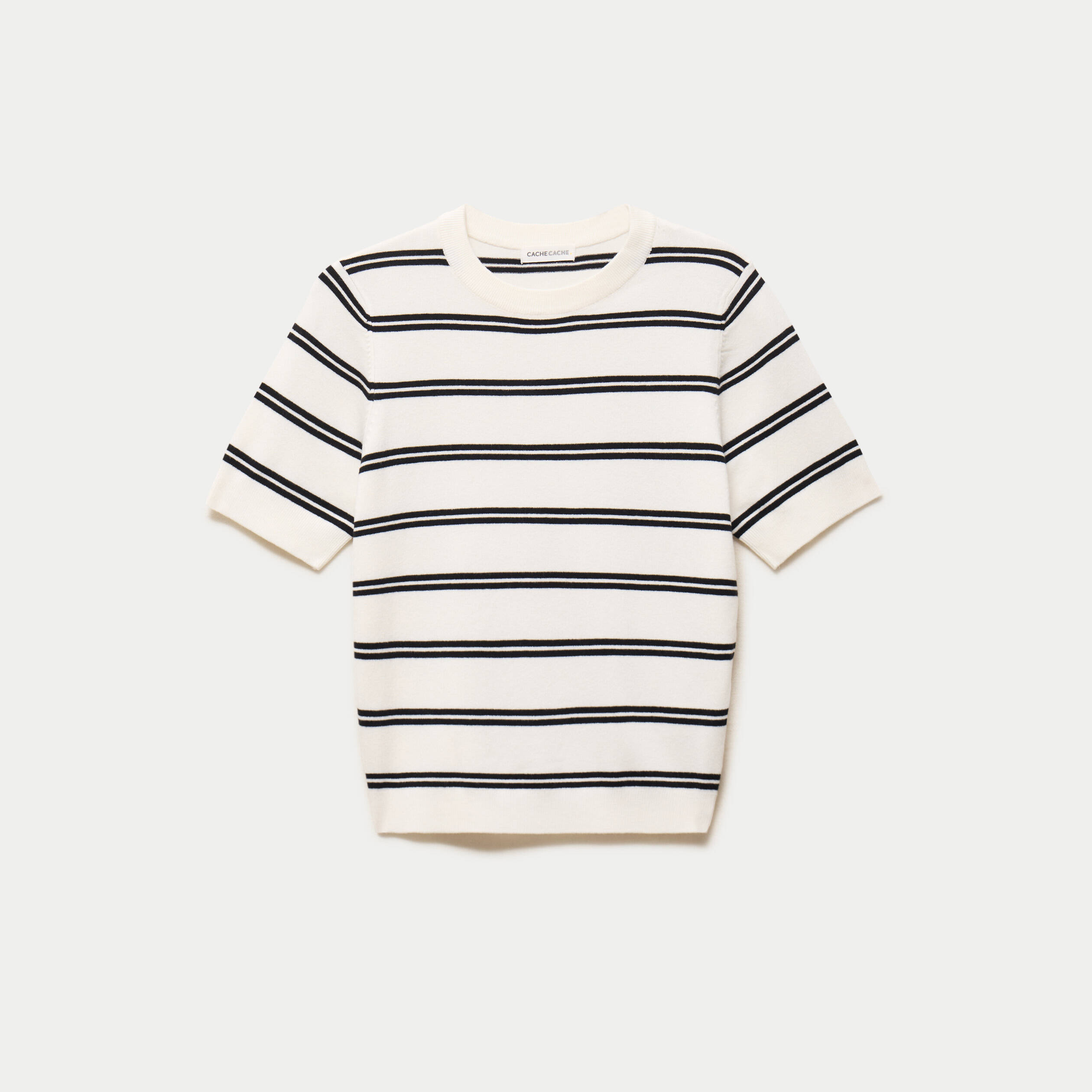 Pull ajust&eacute; court manches courtes blanc femme