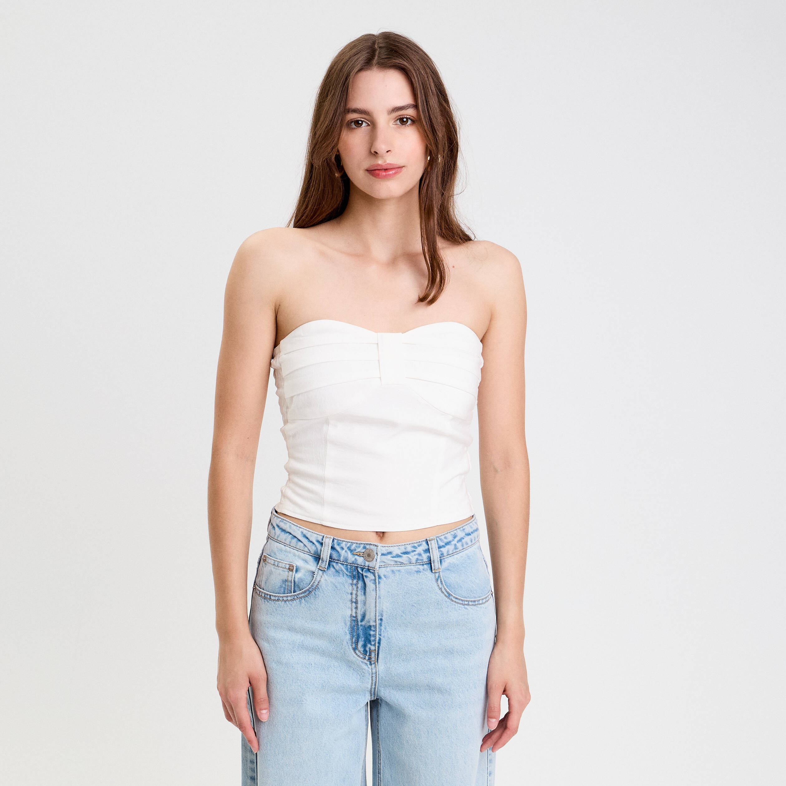 Bustier cintr&eacute; sans manches ecru femme