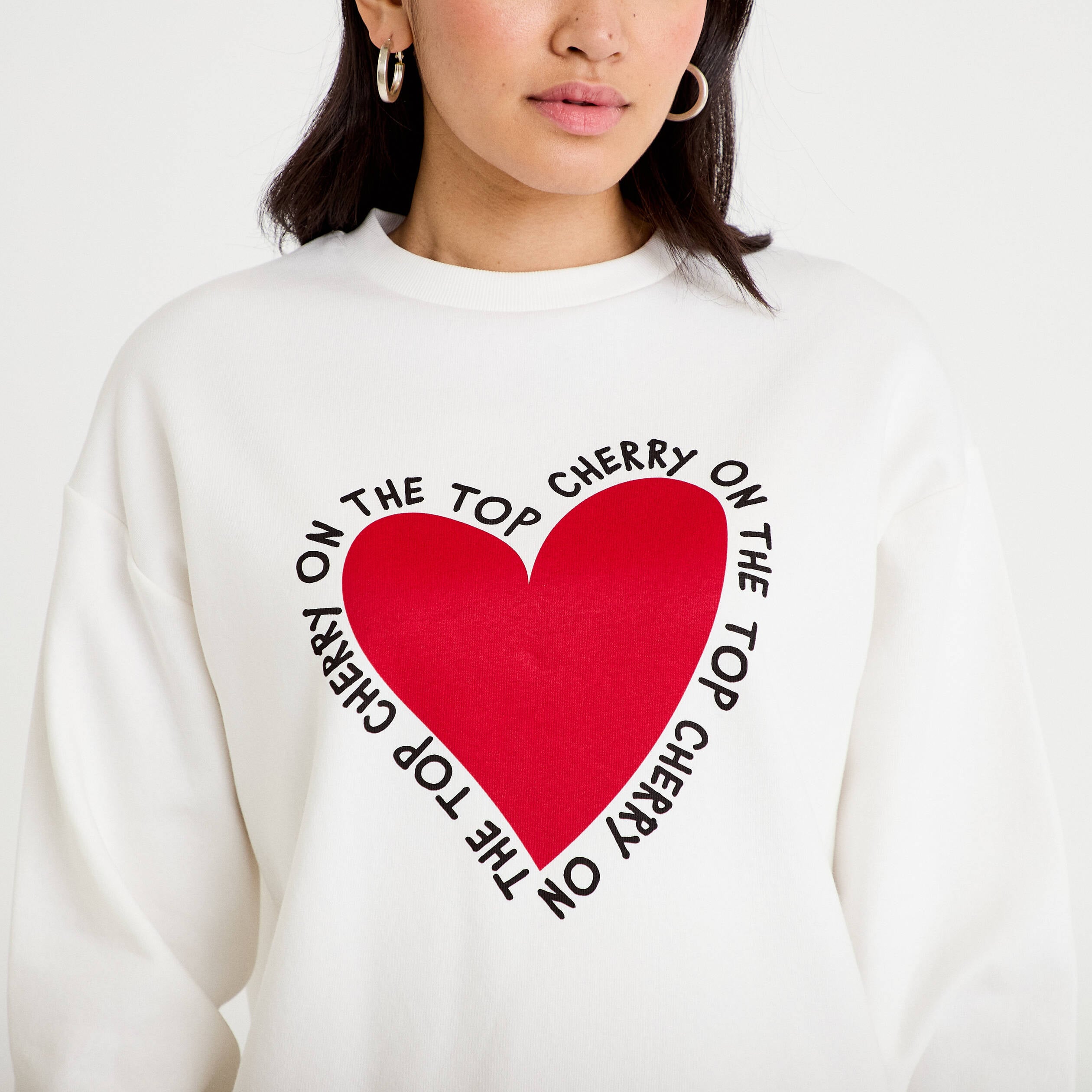 Sweat oversize long col rond ecru femme