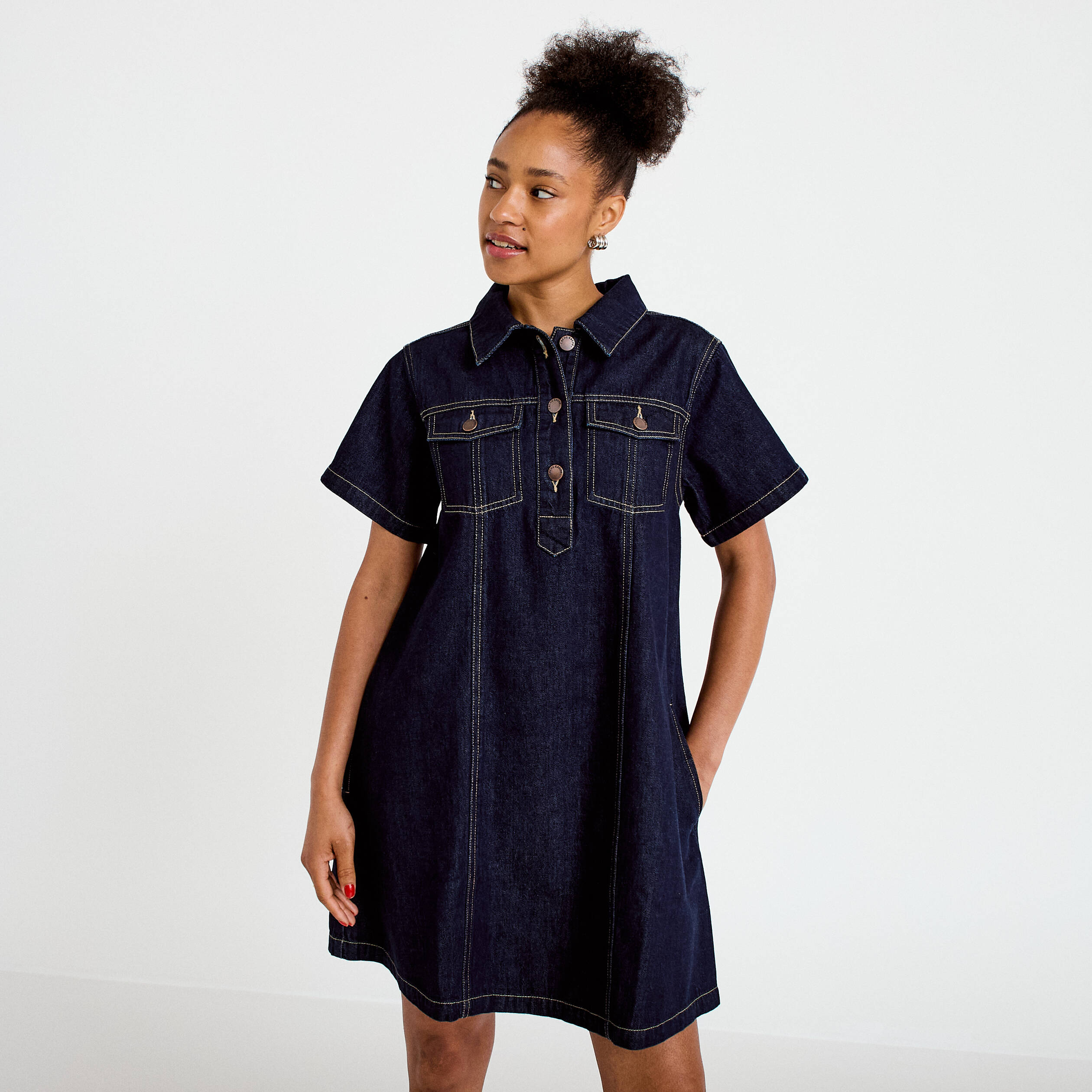 Robe droite en jean denim brut femme