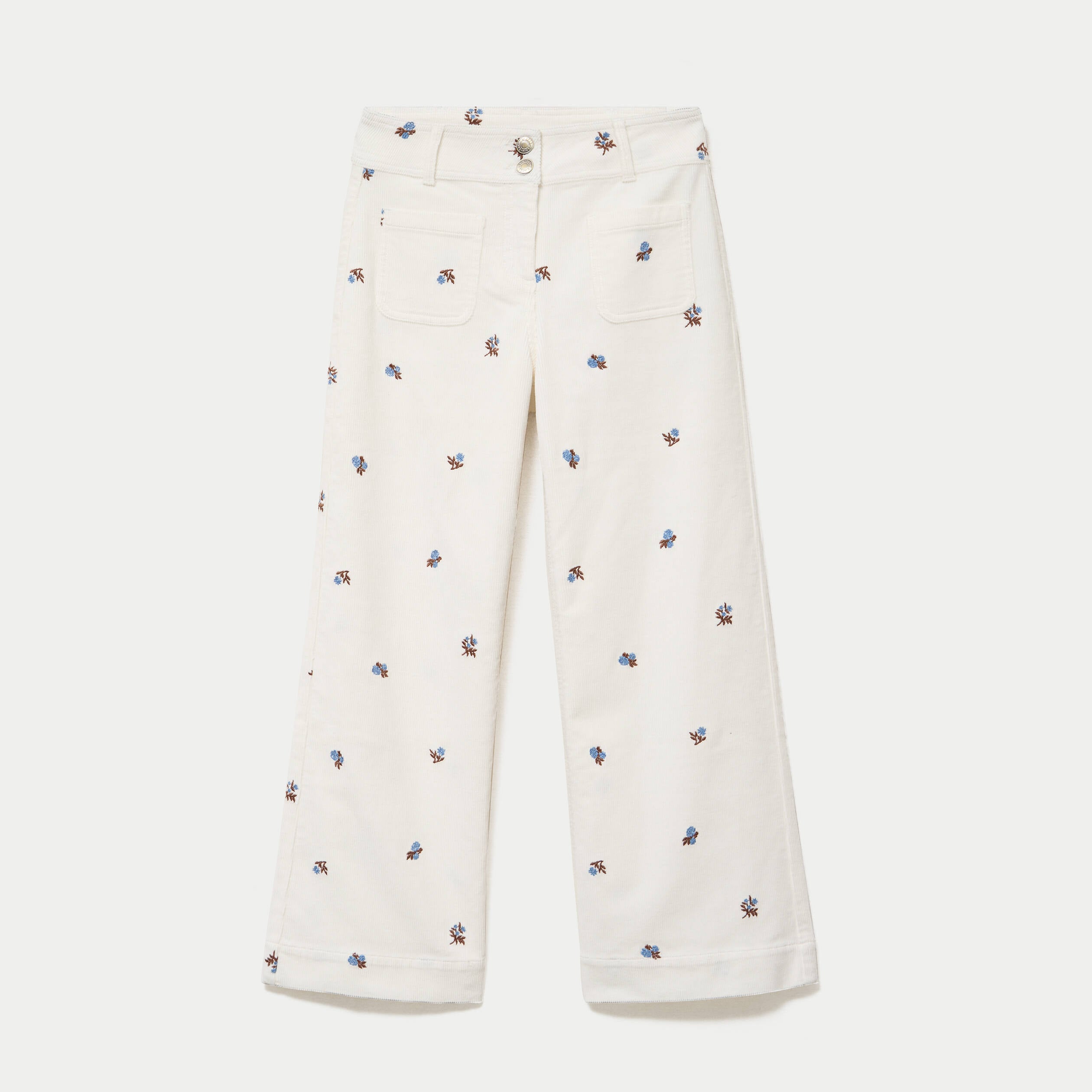 Pantalon bootcut taille haute velours blanc femme