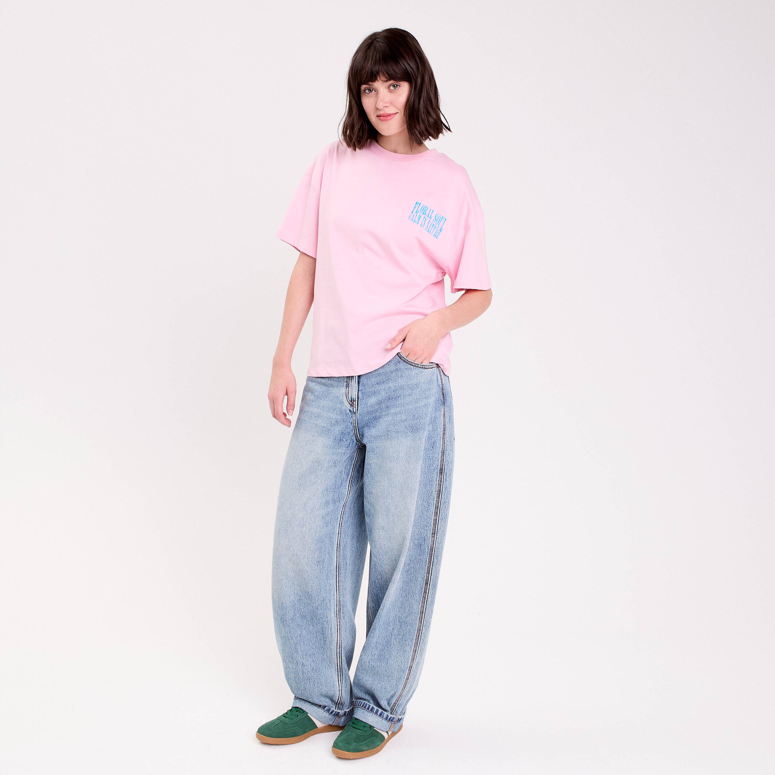 Top oversize manches courtes longues rose poudr&eacute;e femme