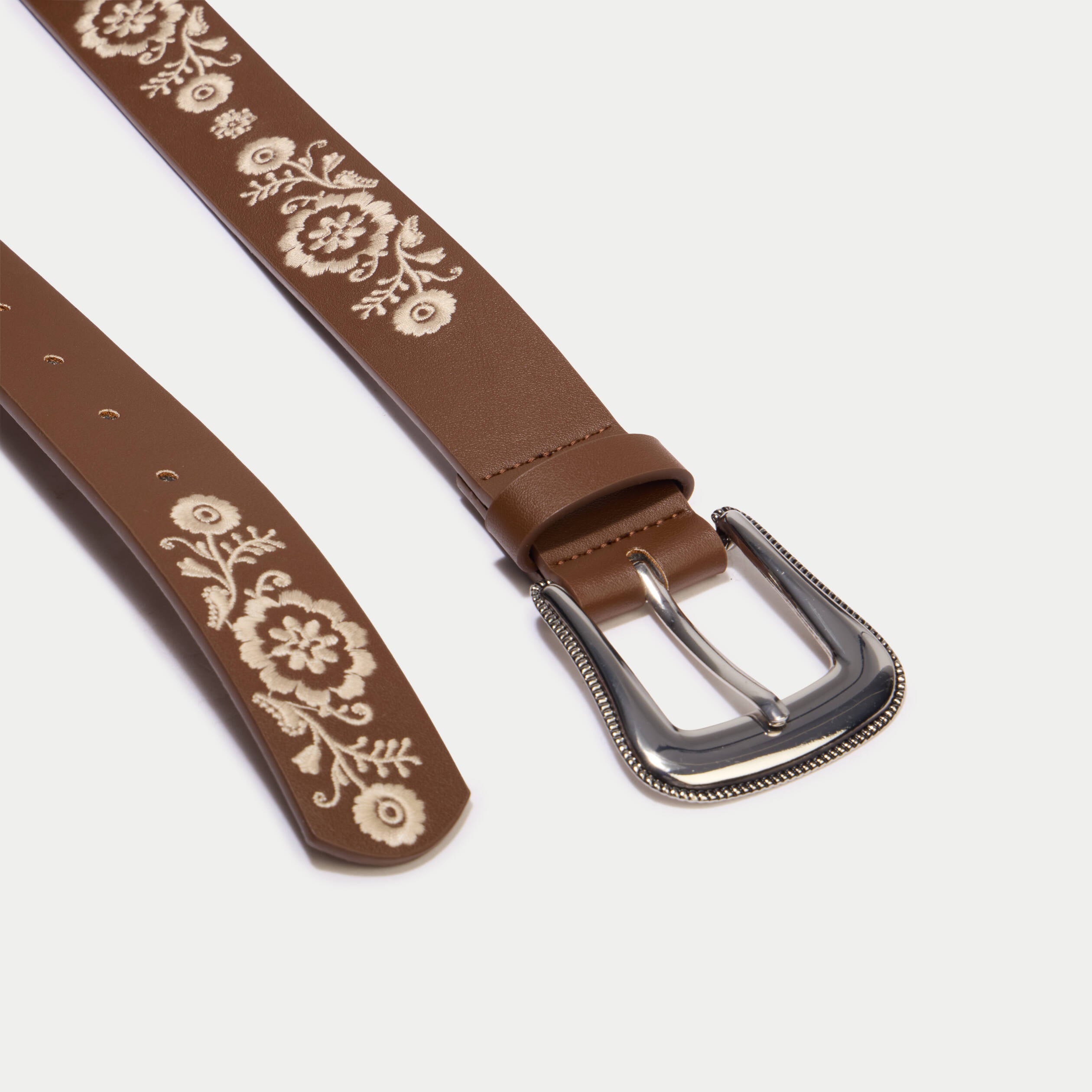 Ceinture brod&eacute;e marron fonc&eacute; femme