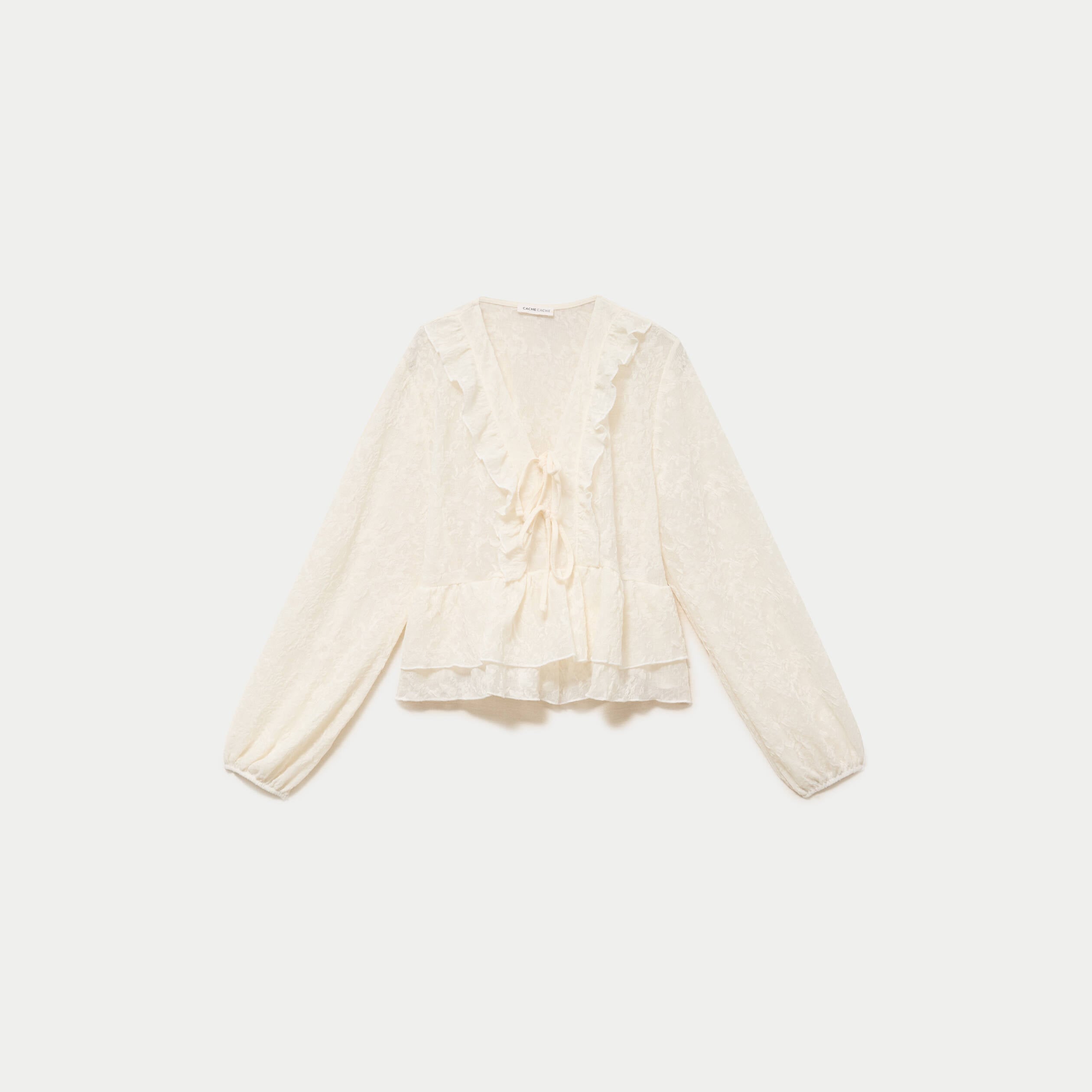 Blouse col v manches longues ecru femme