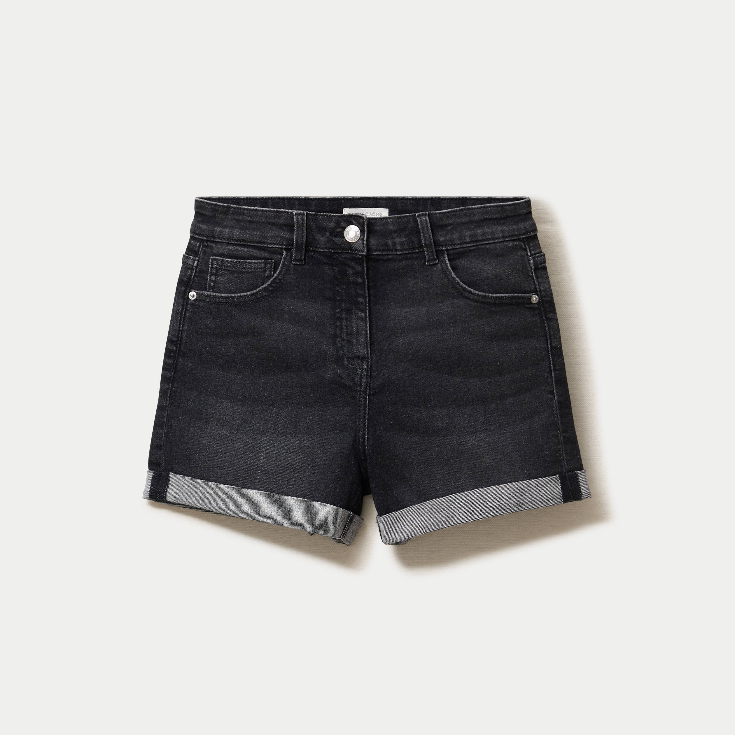 Short slim en jean denim noir femme