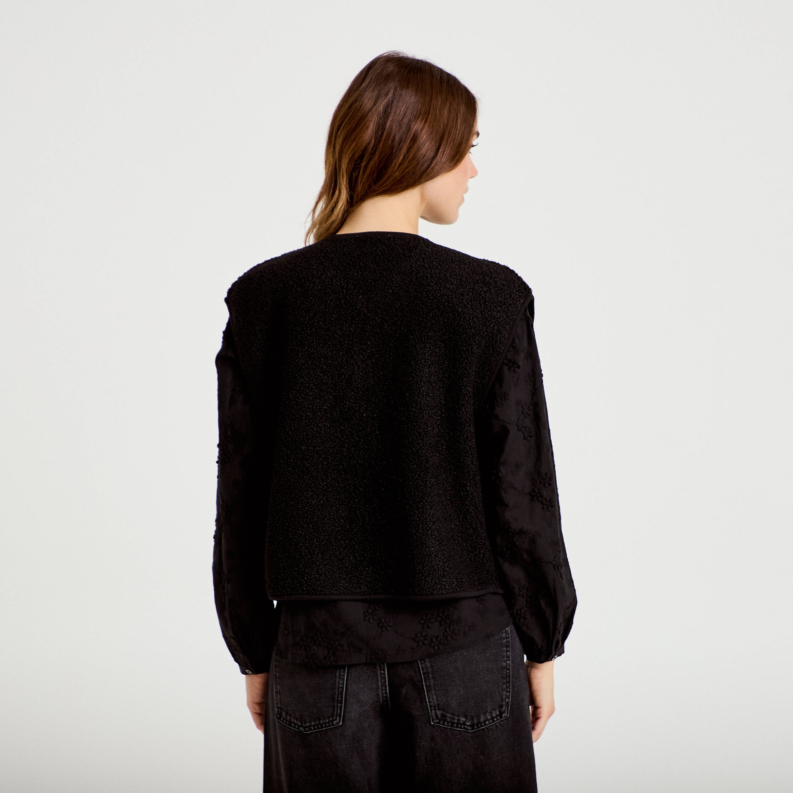Gilet sans manches effet polaire noir femme