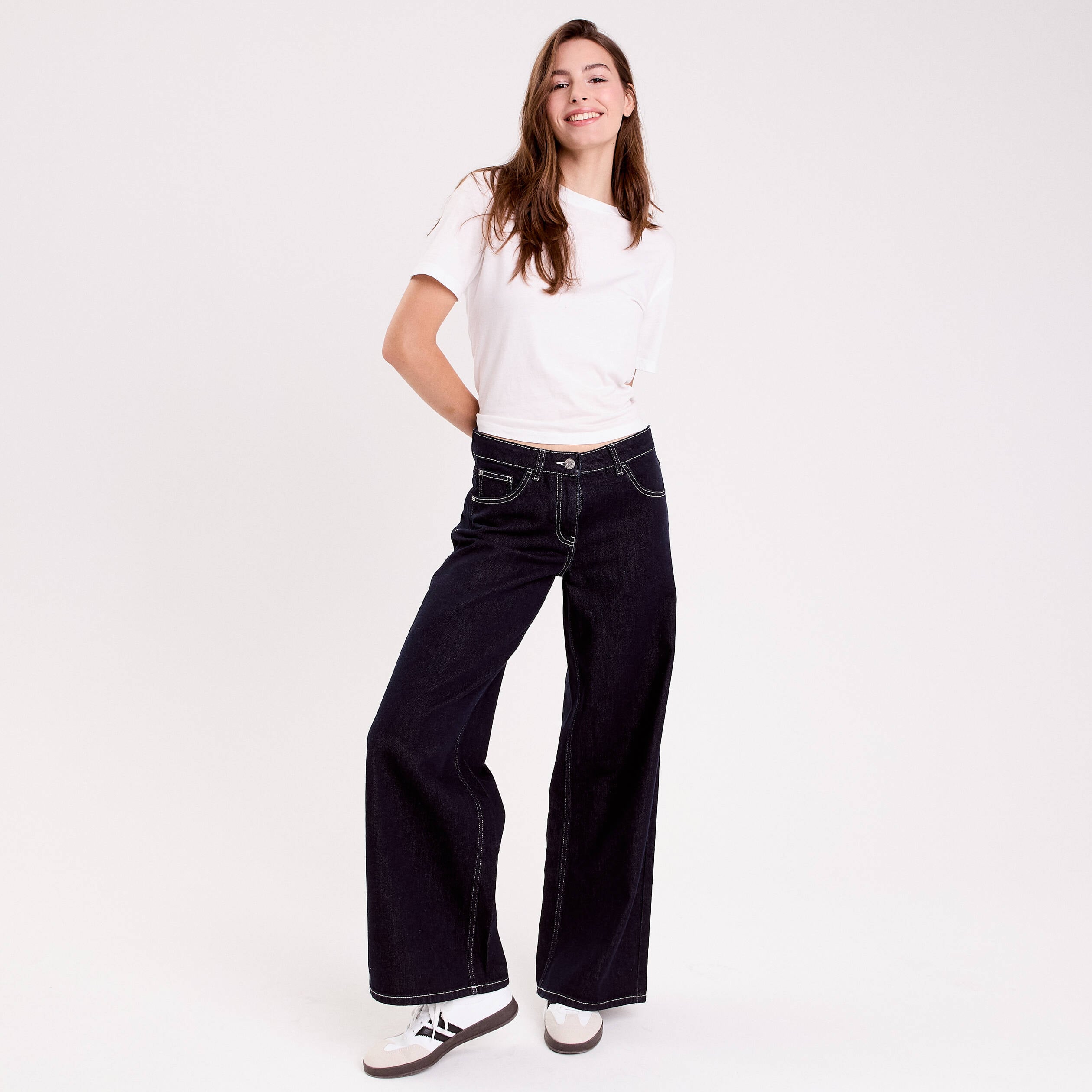 Jean wide leg taille standard denim brut femme