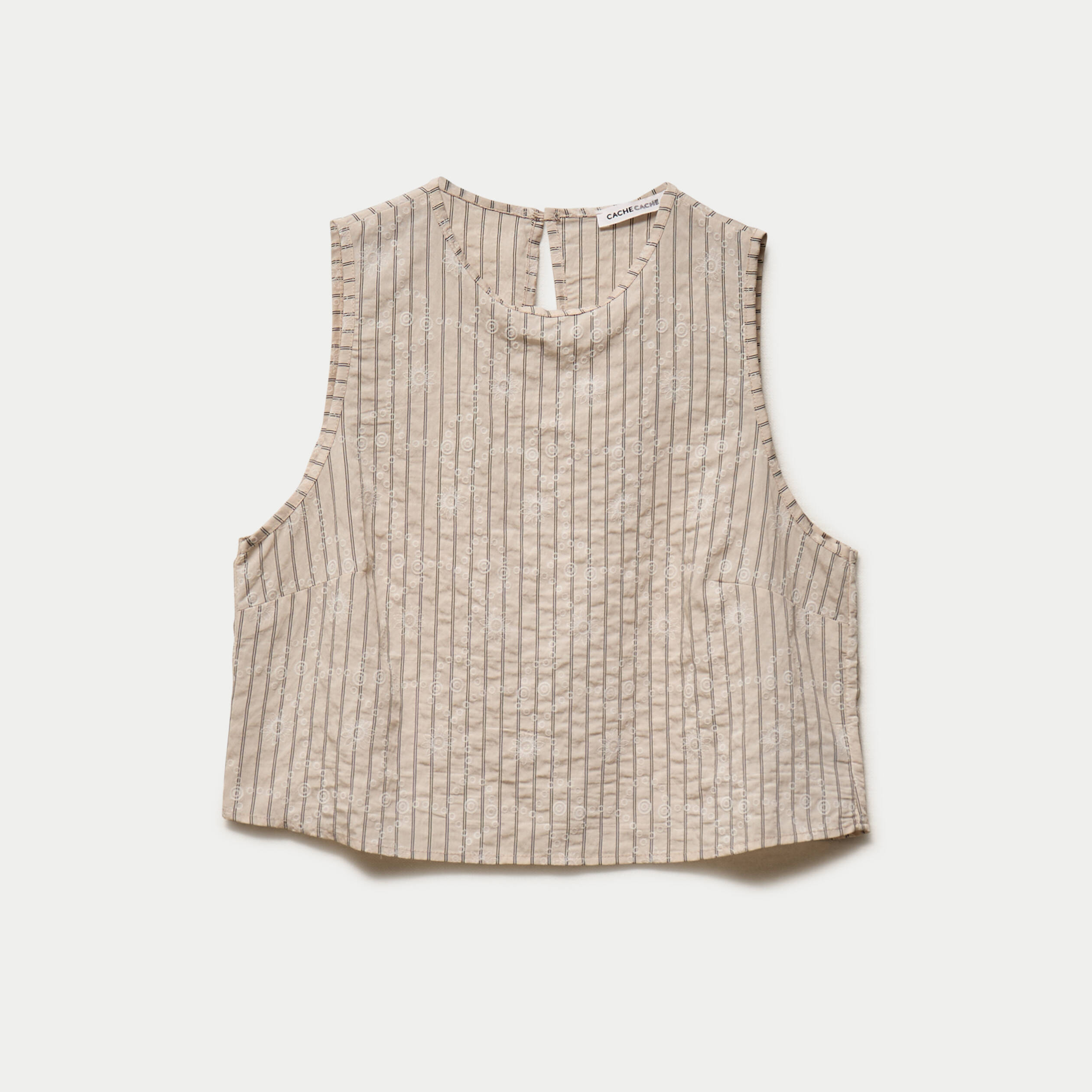 Blouse droite sans manches pliss&eacute;e creme femme