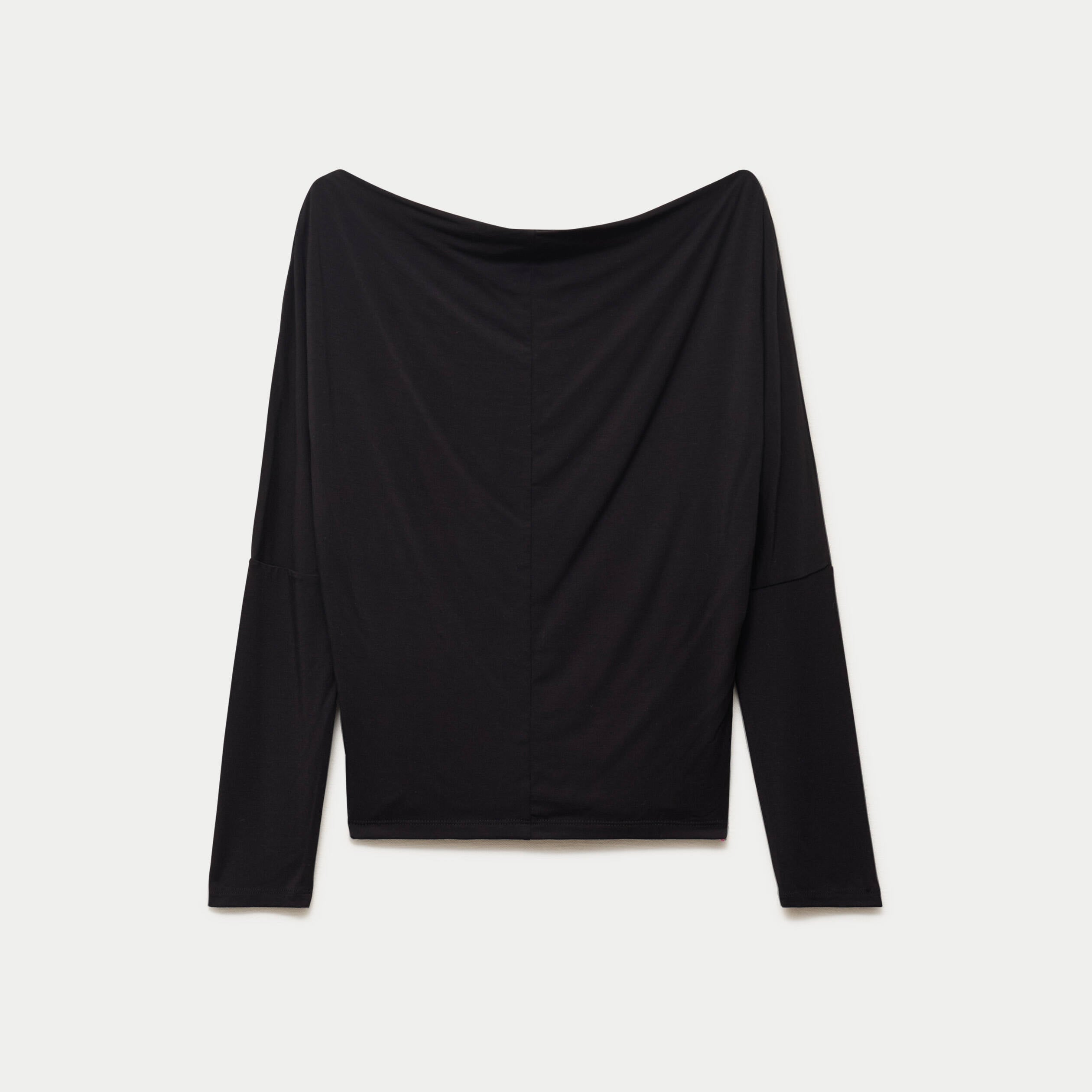 T-shirt col bateau manches longues noir femme