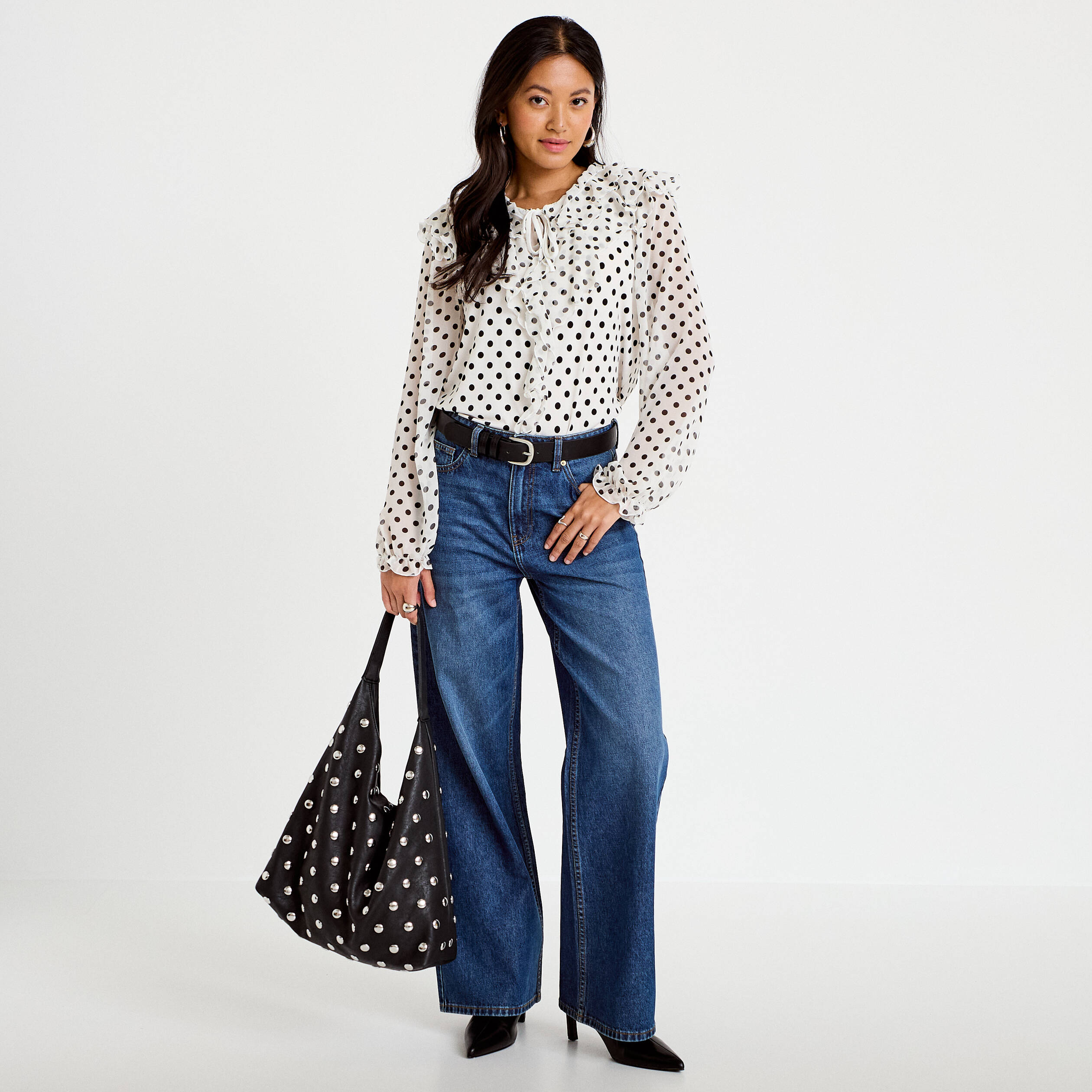 Blouse droite voile manches longues blanc femme