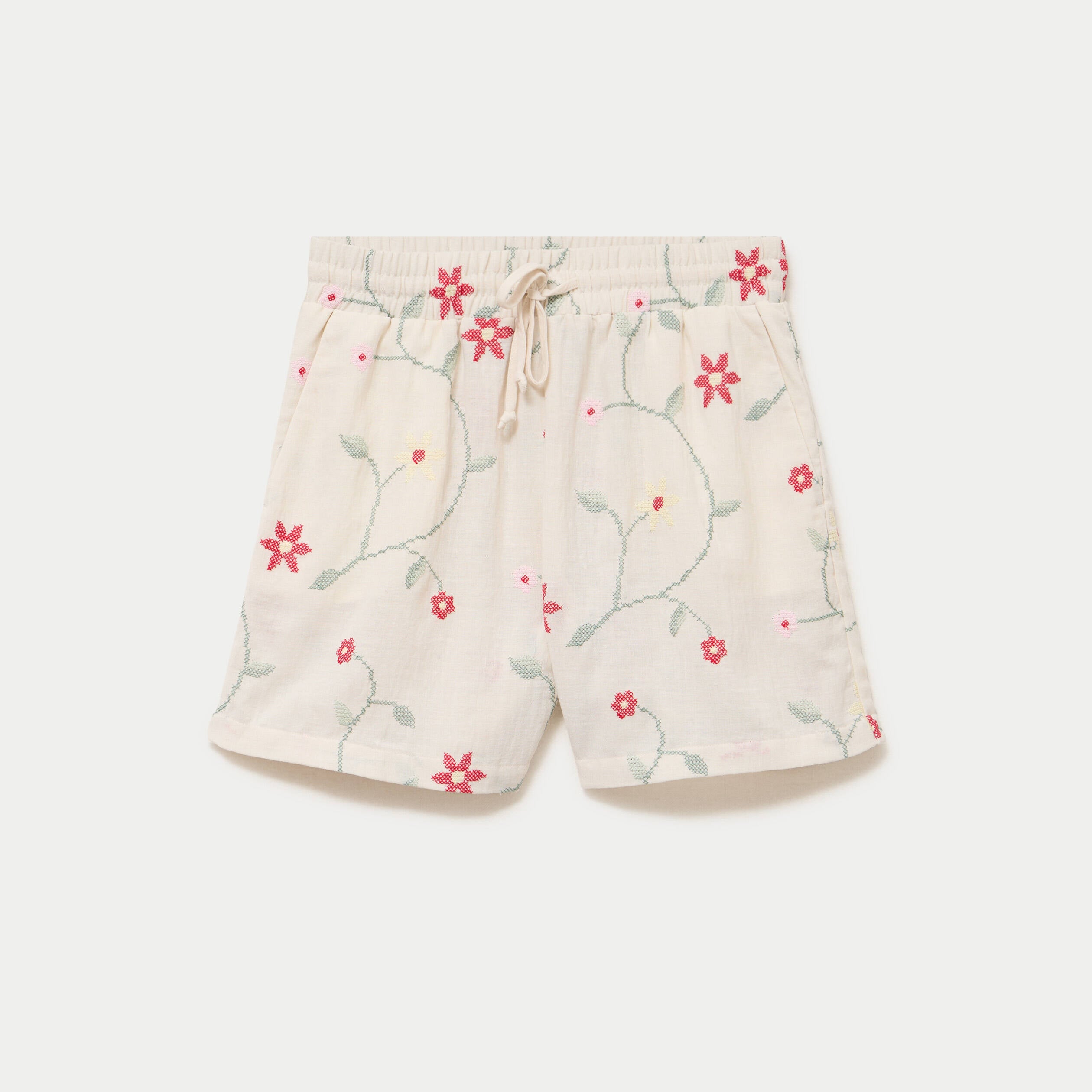 Short avec broderie blanc femme