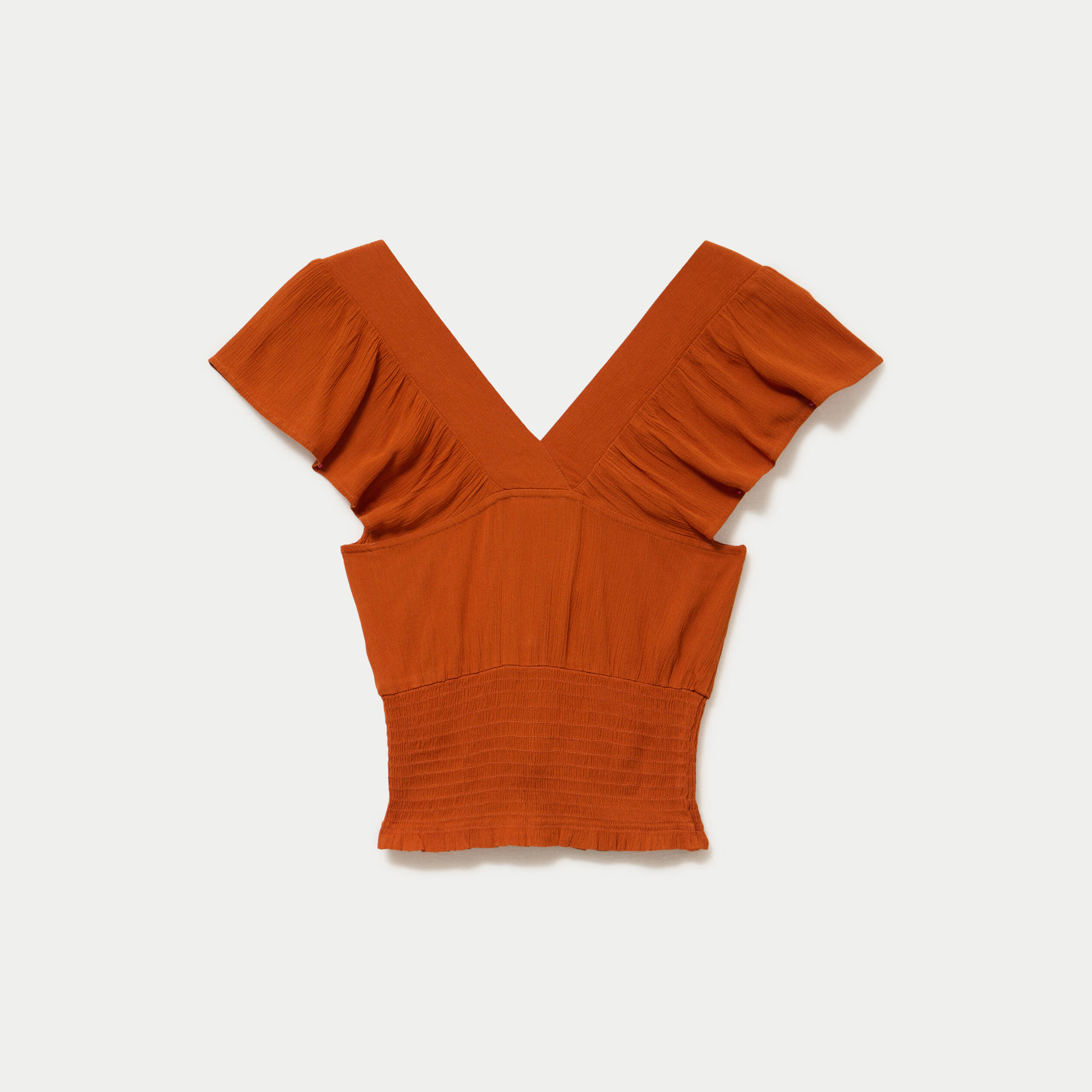 Blouse cintr&eacute;e cropped sans manches orange fonc&eacute; femme