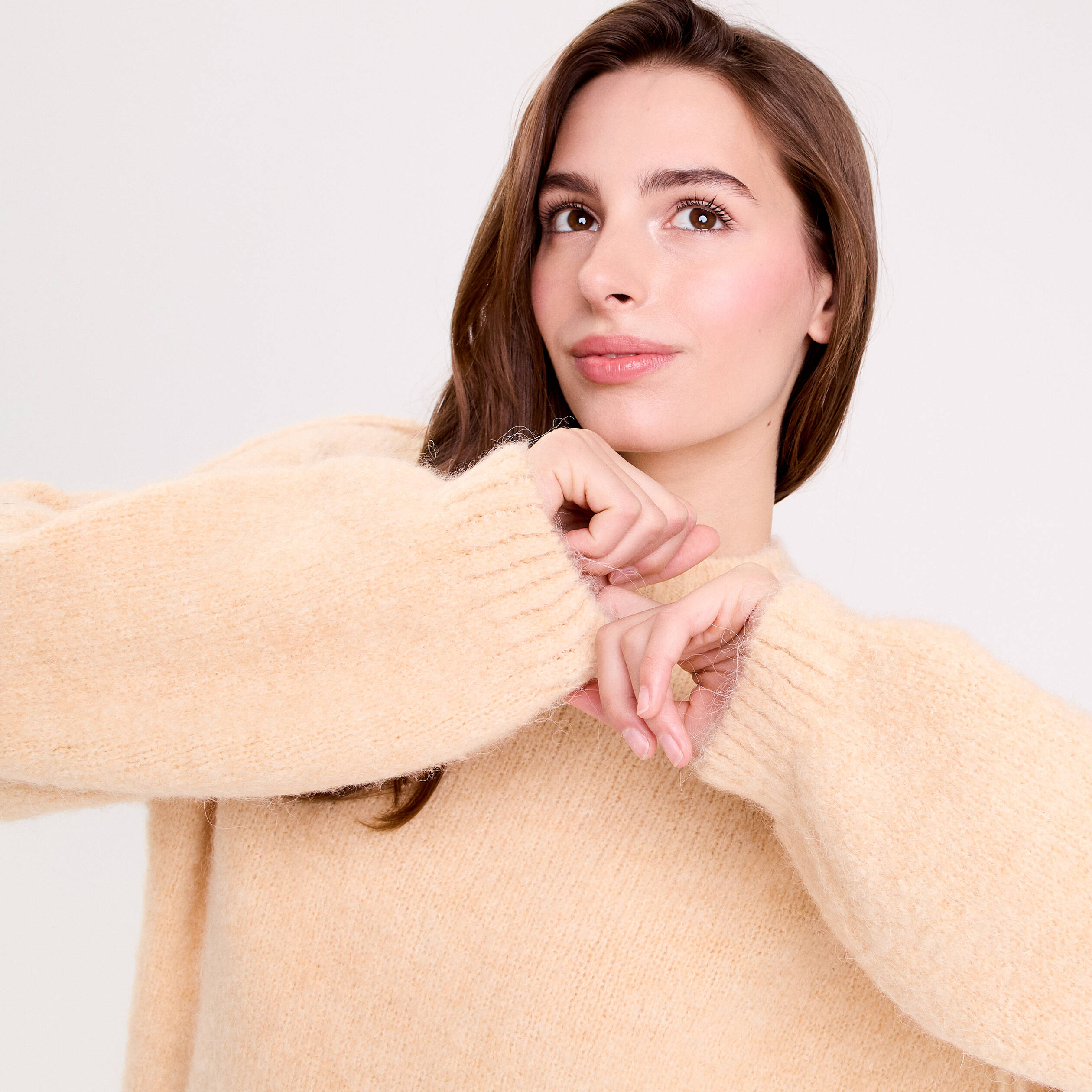 Pull oversize col rond manches longues jaune paille femme