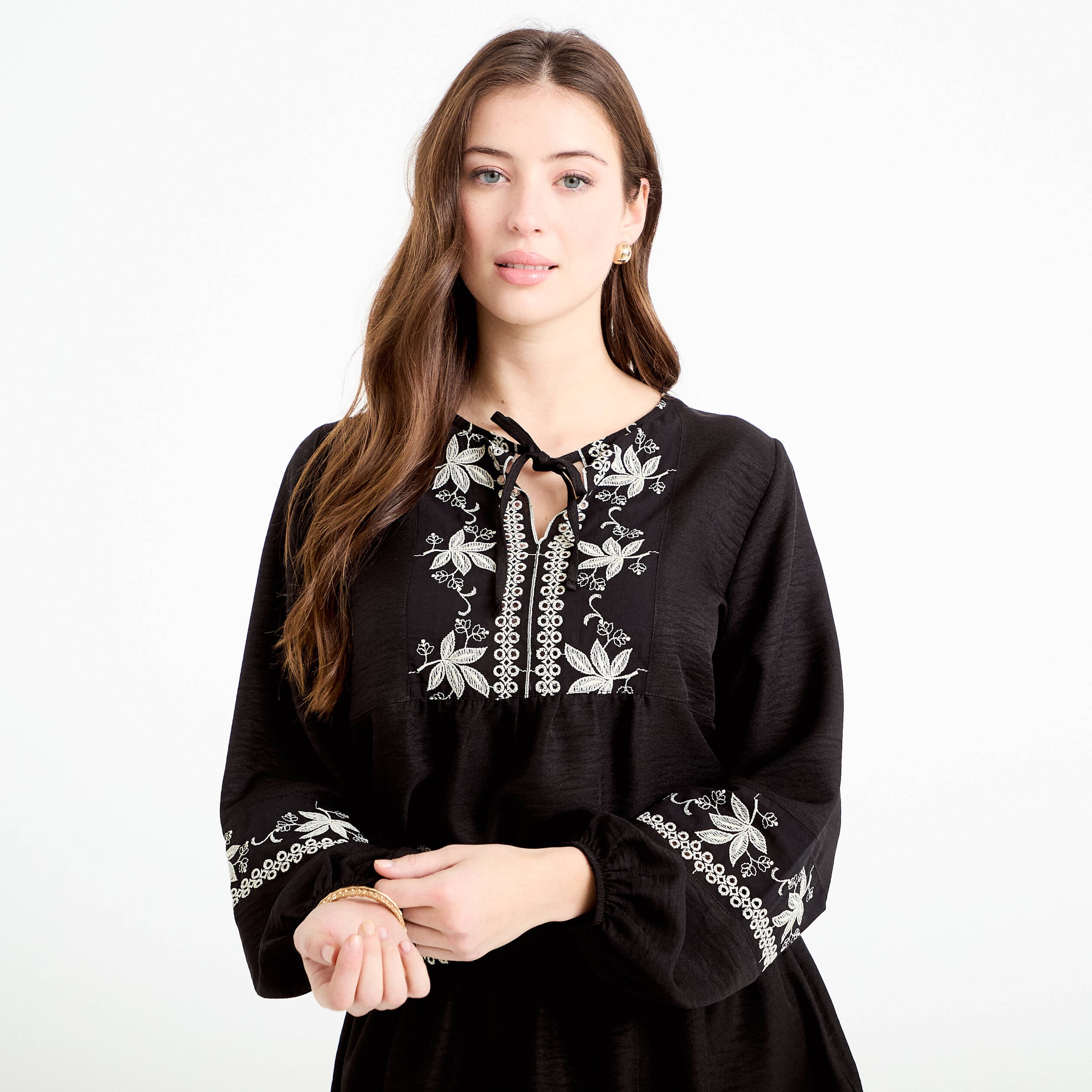 Blouse ample broderie noir femme