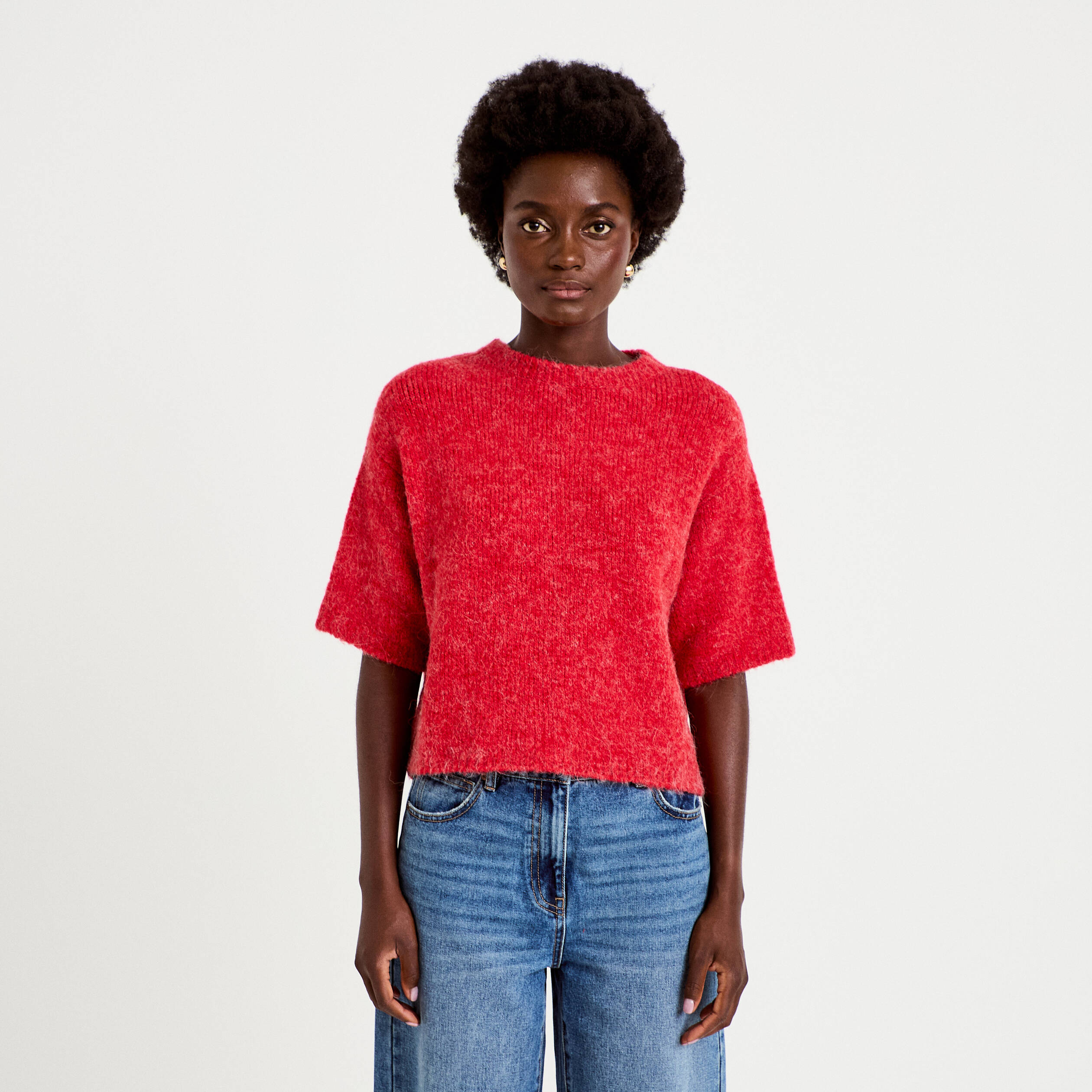 Pull manches courtes rouge femme