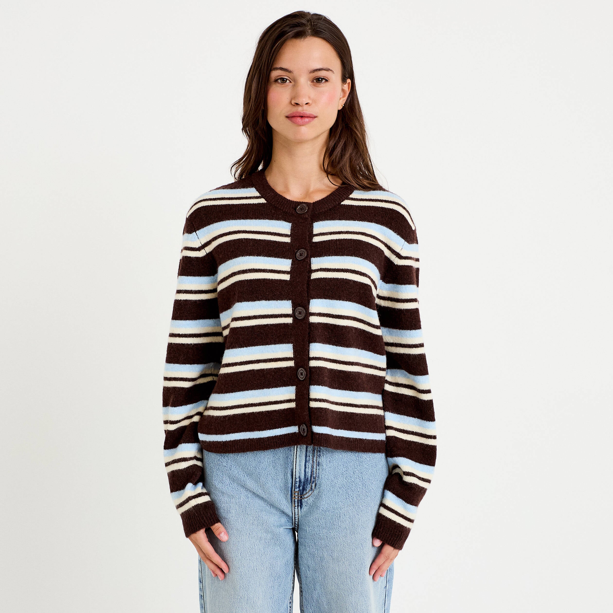 Gilet manches longues bleu ciel femme