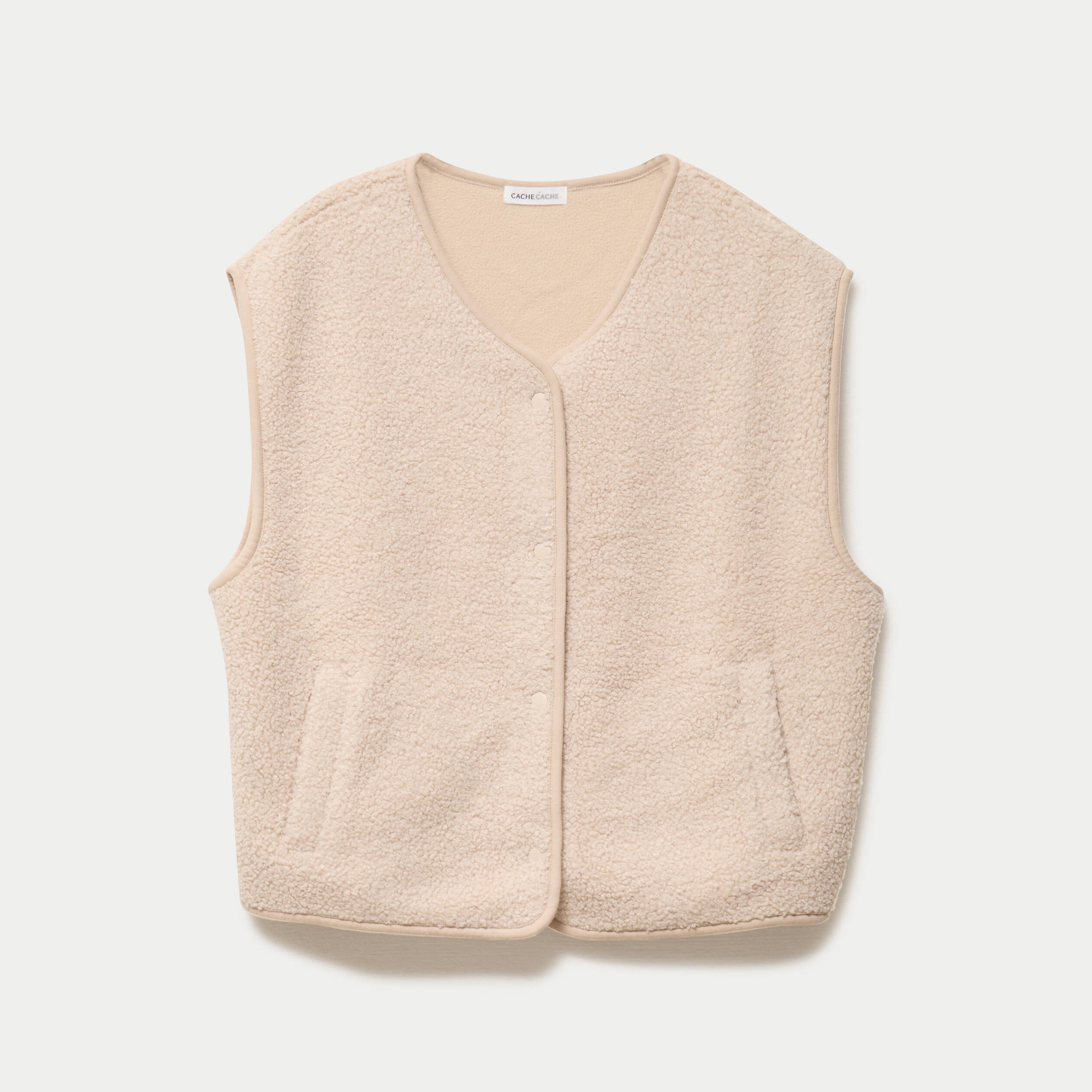 Gilet sans manches effet polaire ecru femme