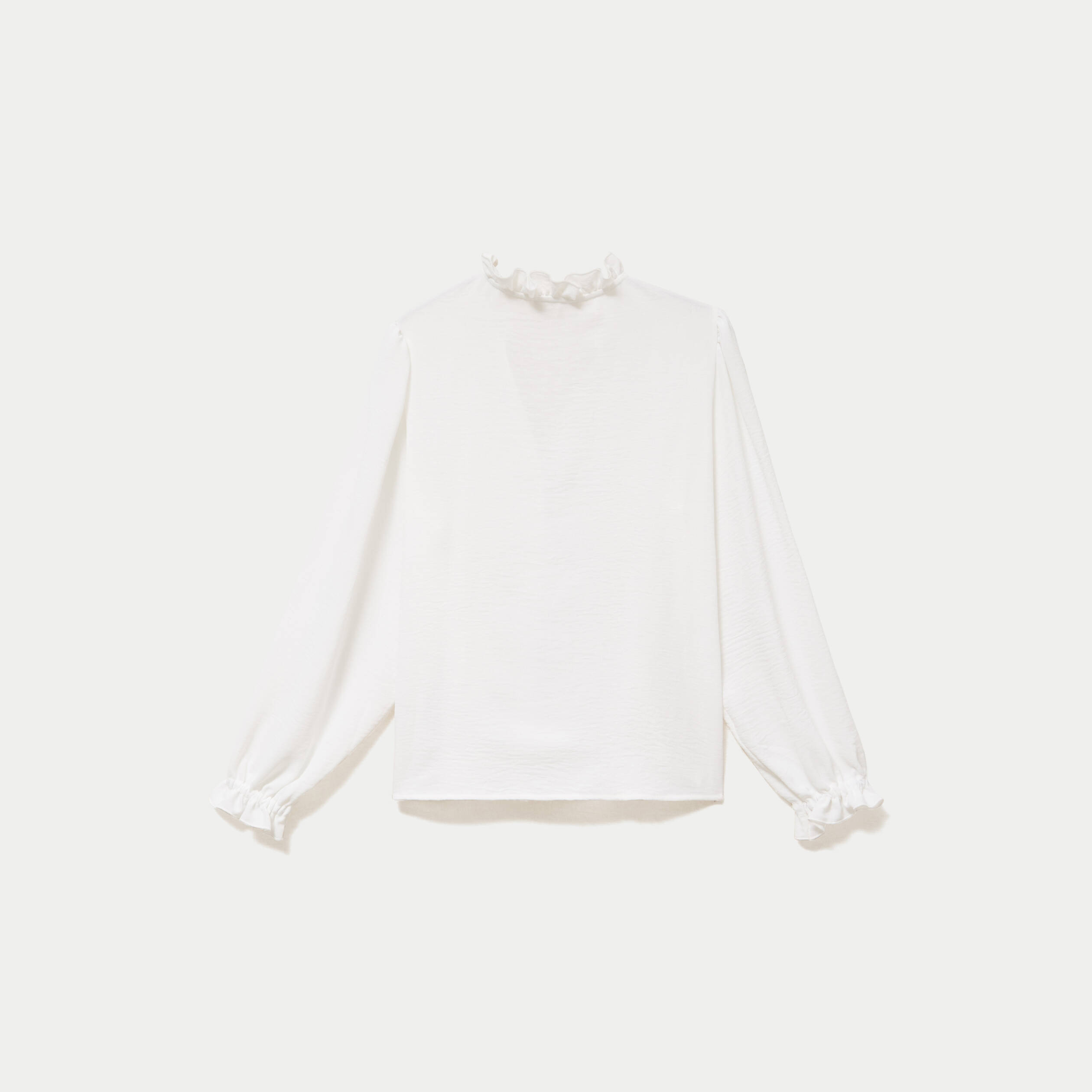 Blouse droite col v manches longues ecru femme
