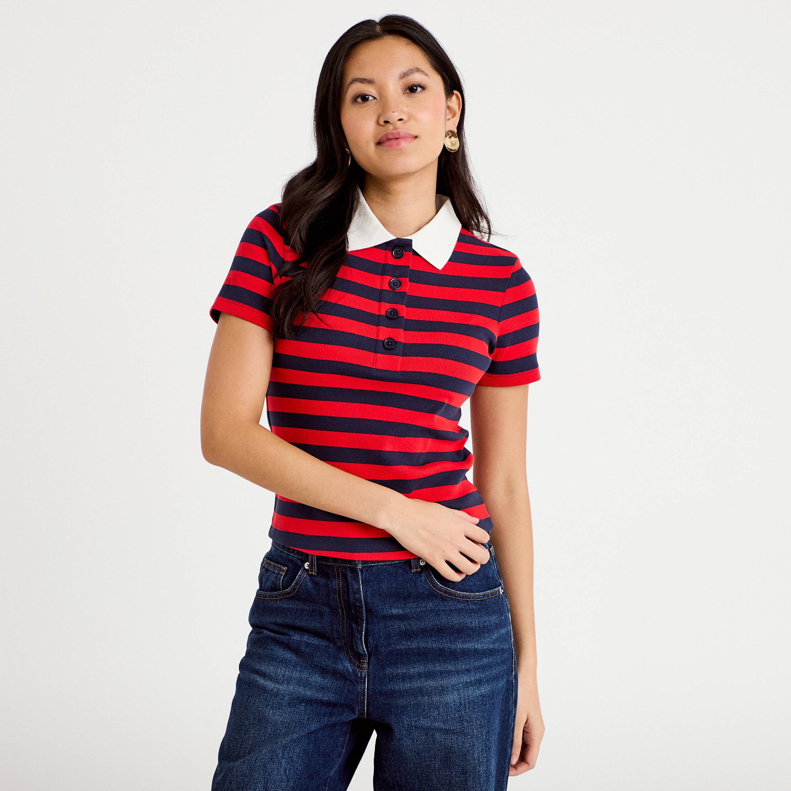 T-shirt c&ocirc;tel&eacute; col polo rouge femme