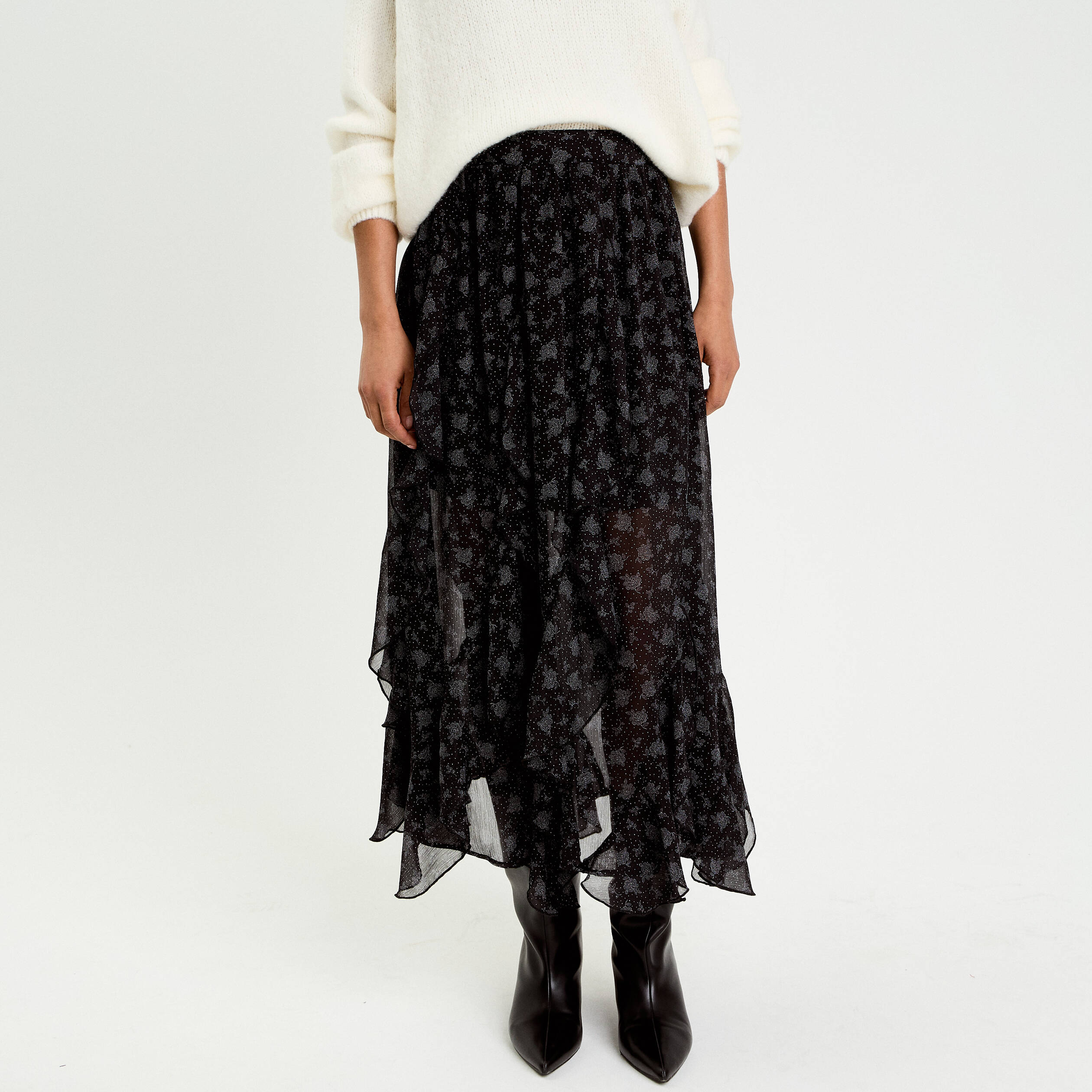 Jupon &eacute;vas&eacute; longueur 3/4 en voile noir femme