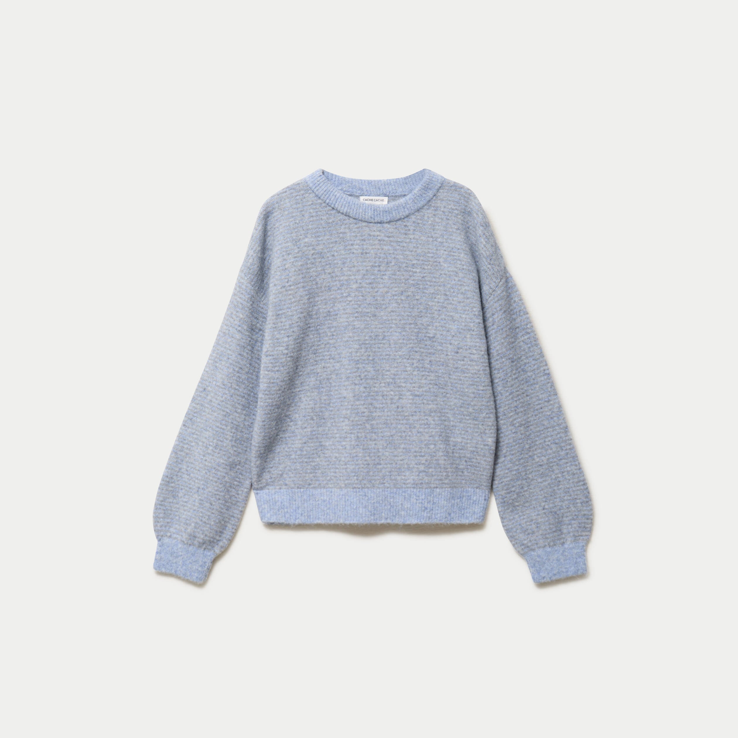 Pull ample col rond manches longues gris femme