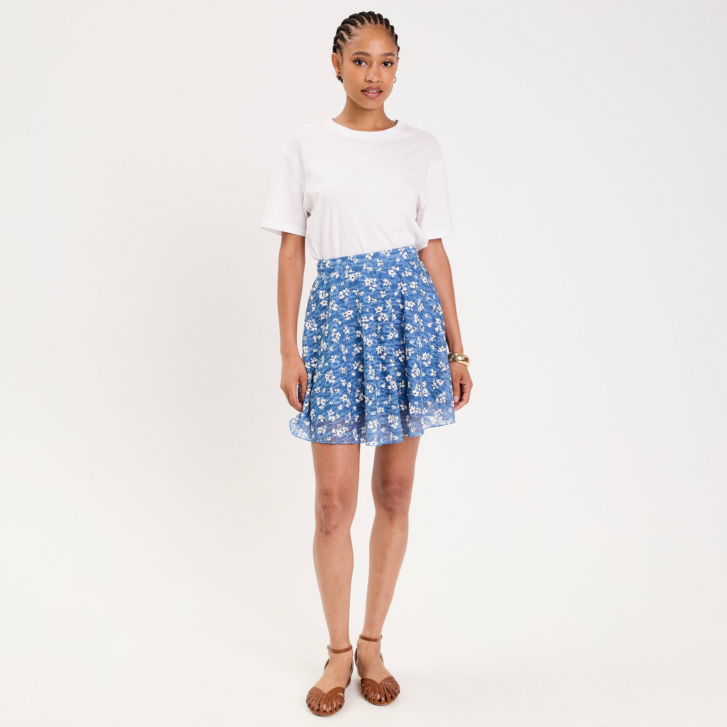 Jupe courte &eacute;vas&eacute;e en voile doubl&eacute;e bleu femme