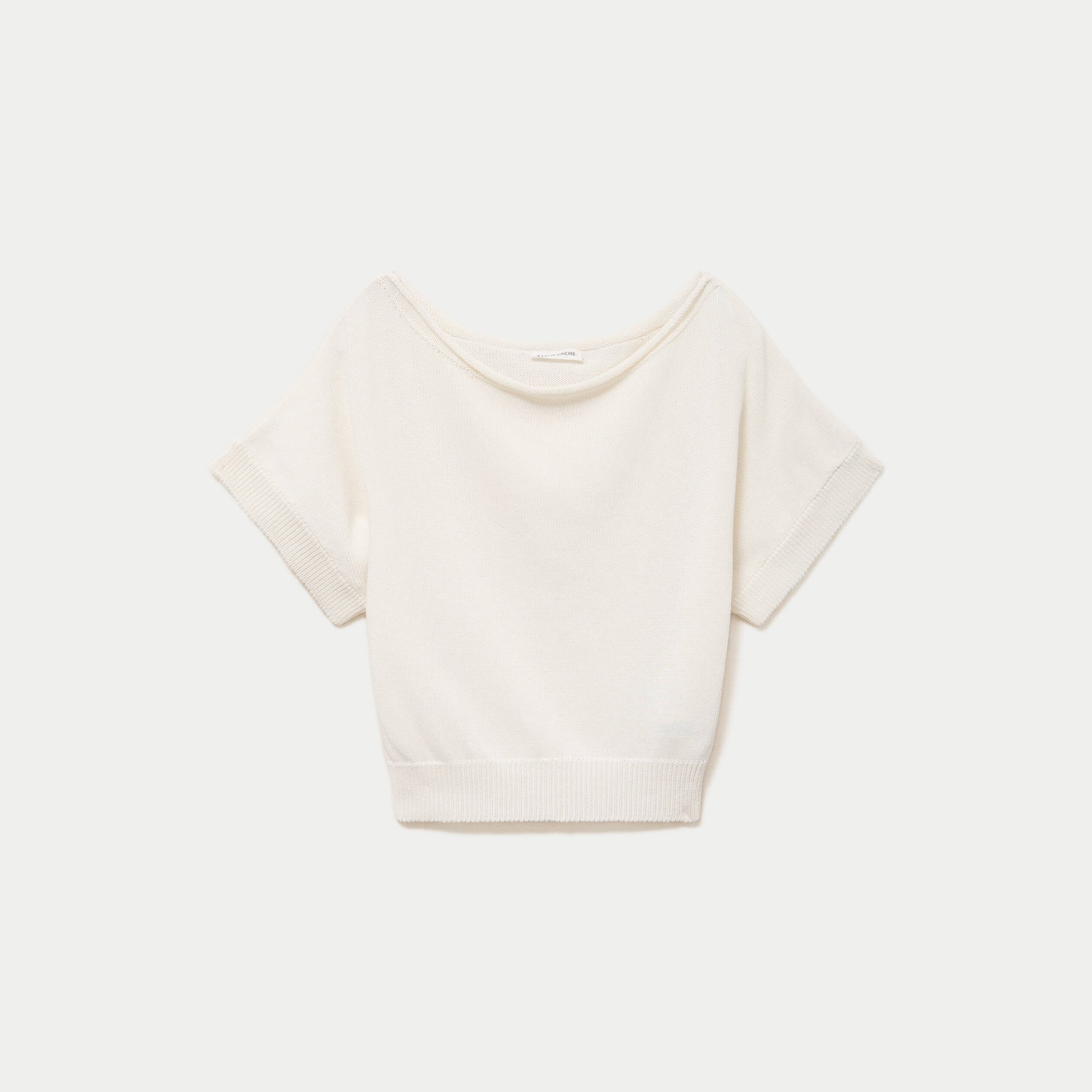 Pull ample cropped manches courtes ecru femme