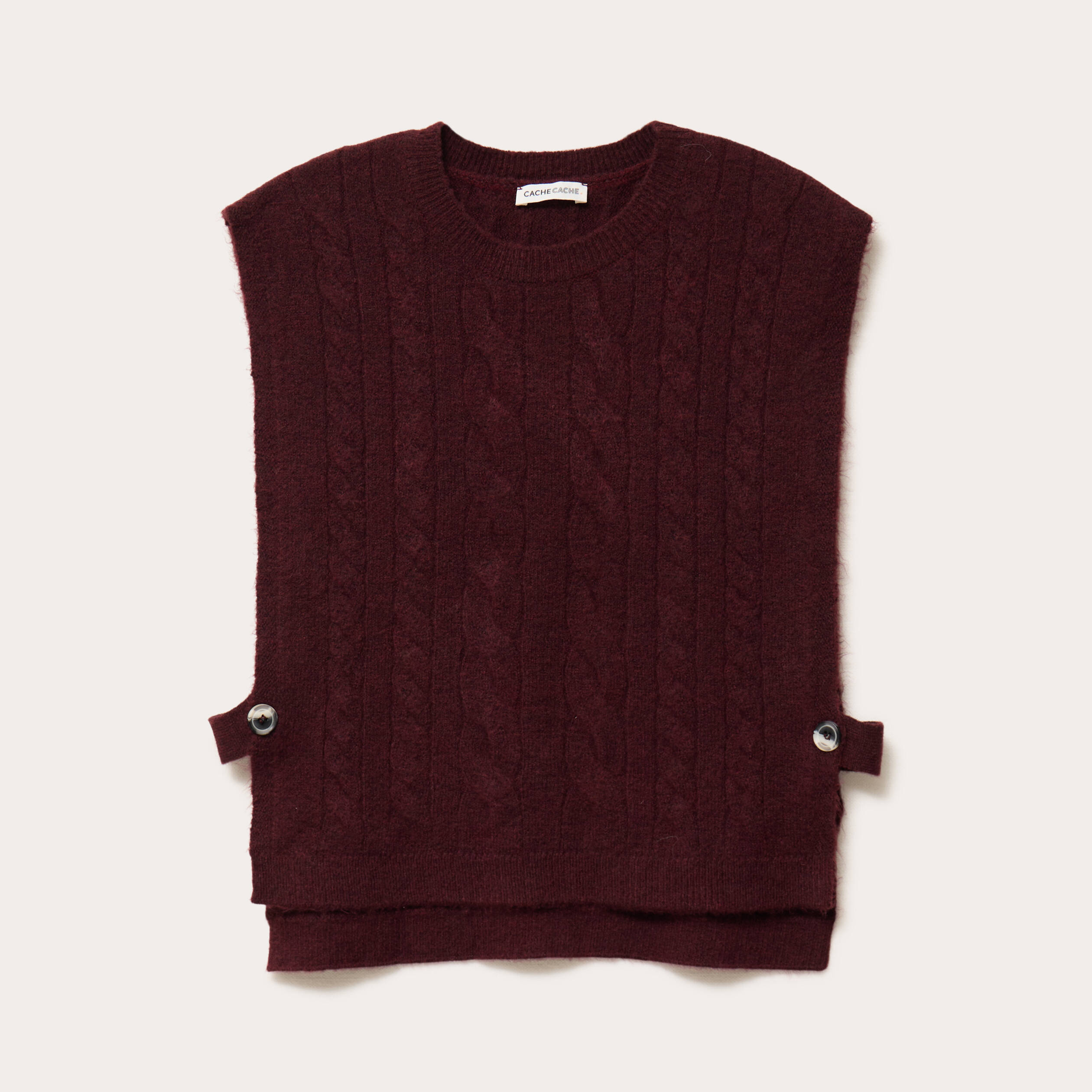 Pull sans manches torsad&eacute; violet fonc&eacute; femme