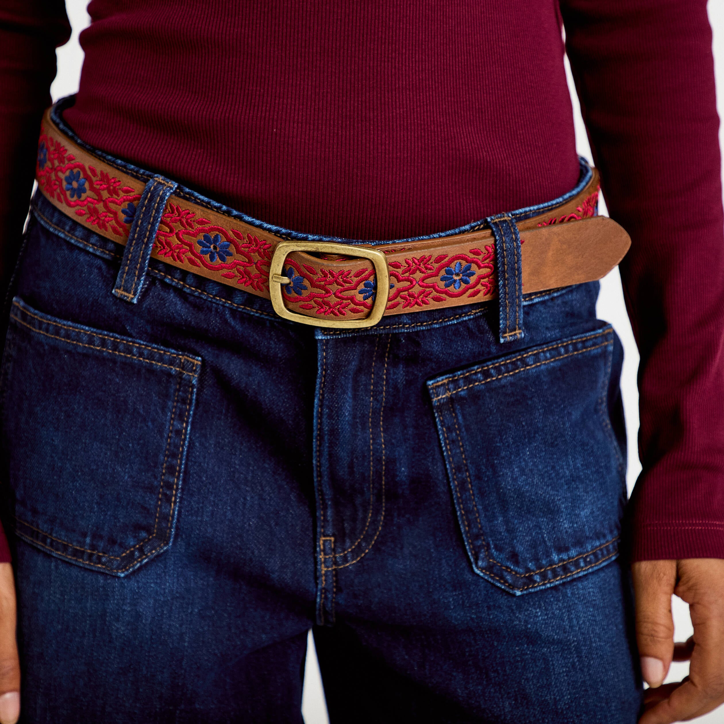 Jean bootcut ceinture amovible denim brut femme