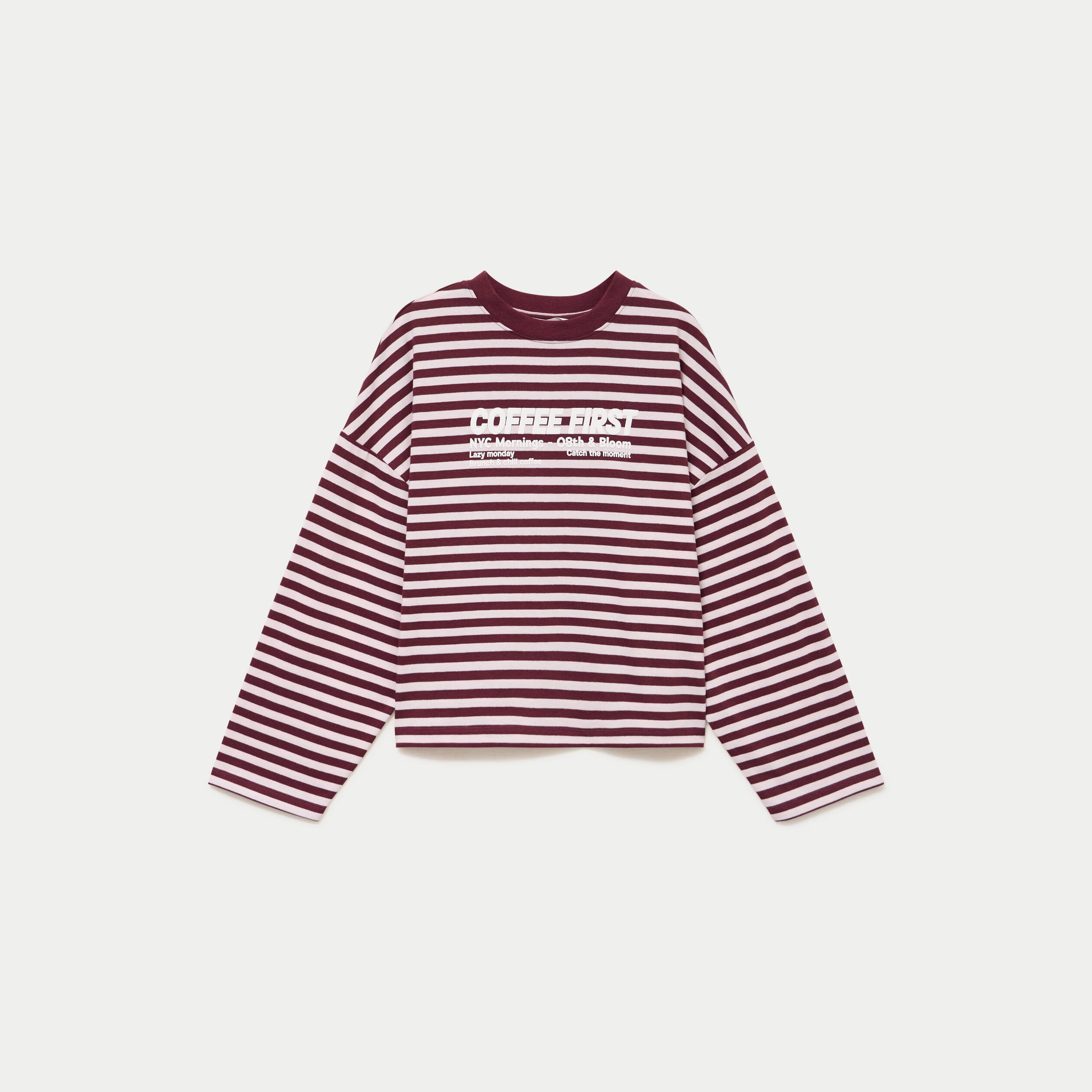 T-shirt col rond manches longues rose femme