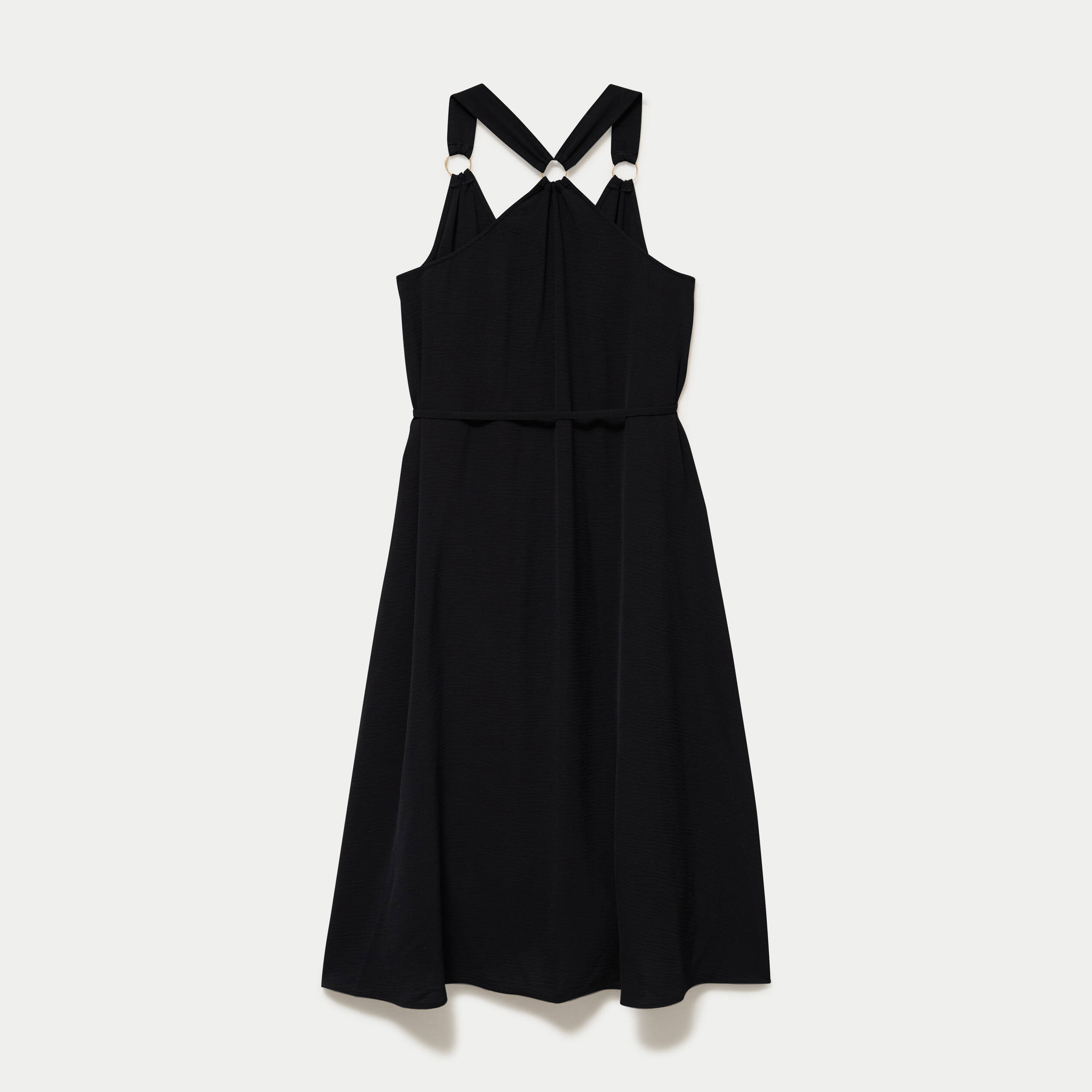 Robe longue droite col v bretelles fines noir femme