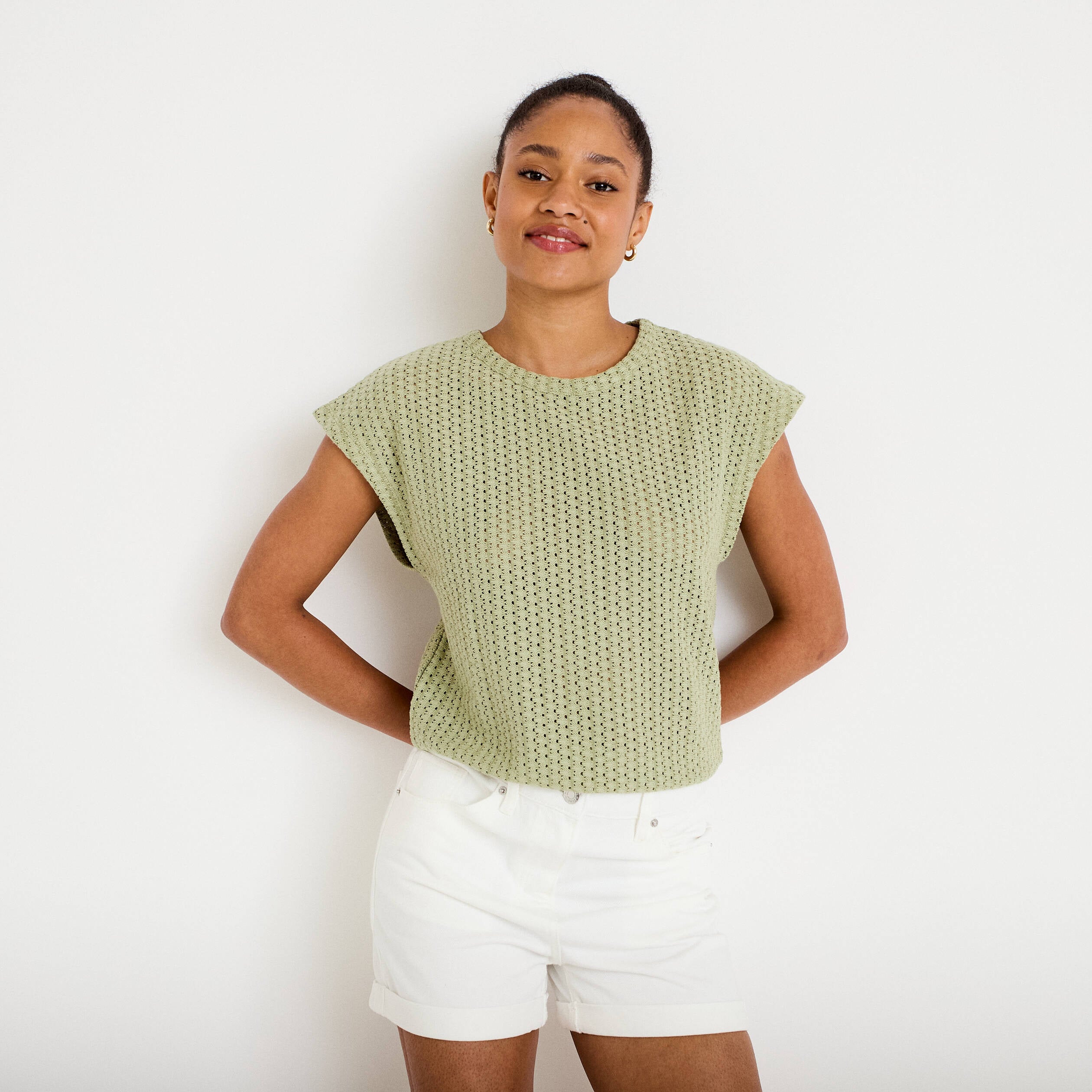 D&eacute;bardeur ajour&eacute; vert kaki femme