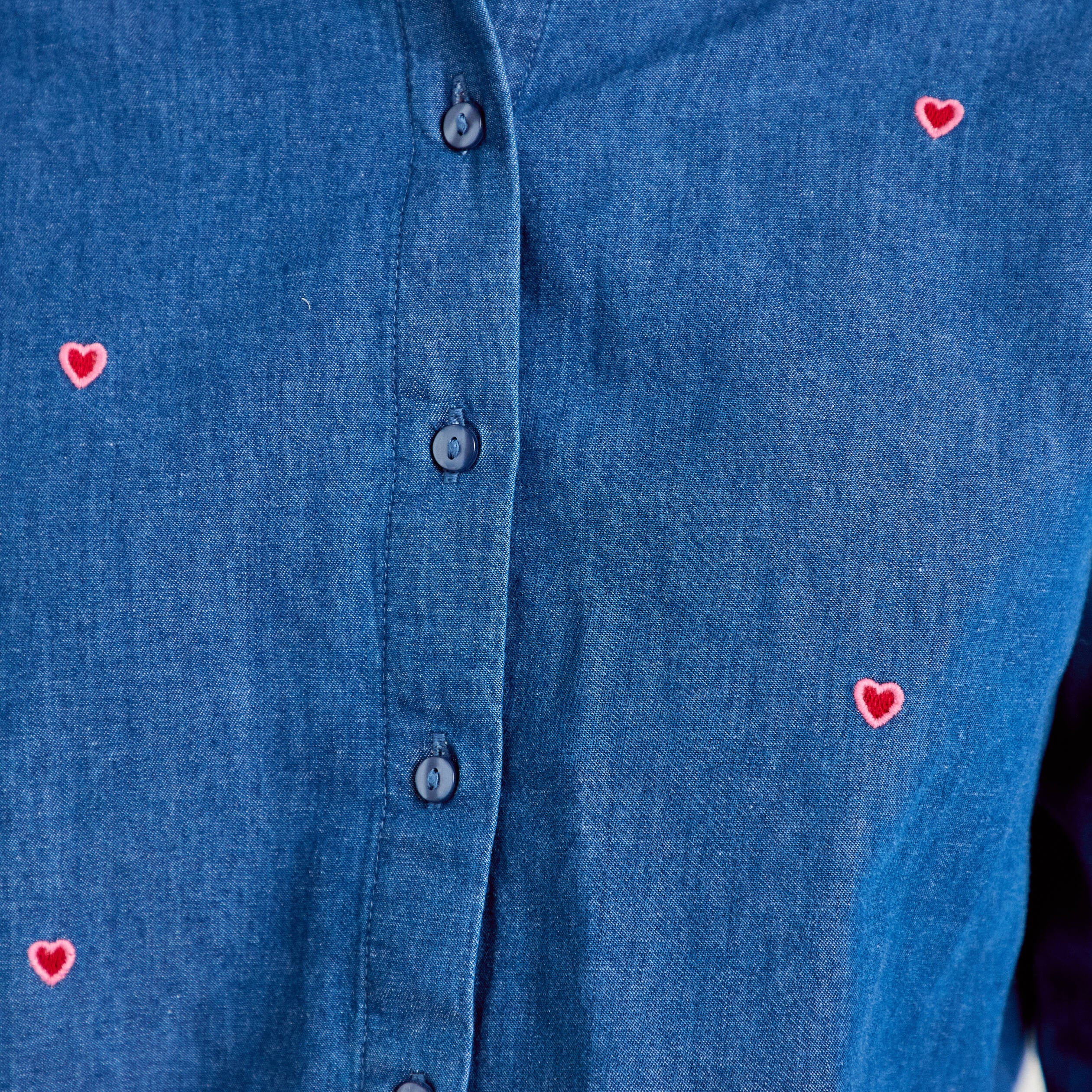 Chemise droite en jean col am&eacute;ricain denim stone femme
