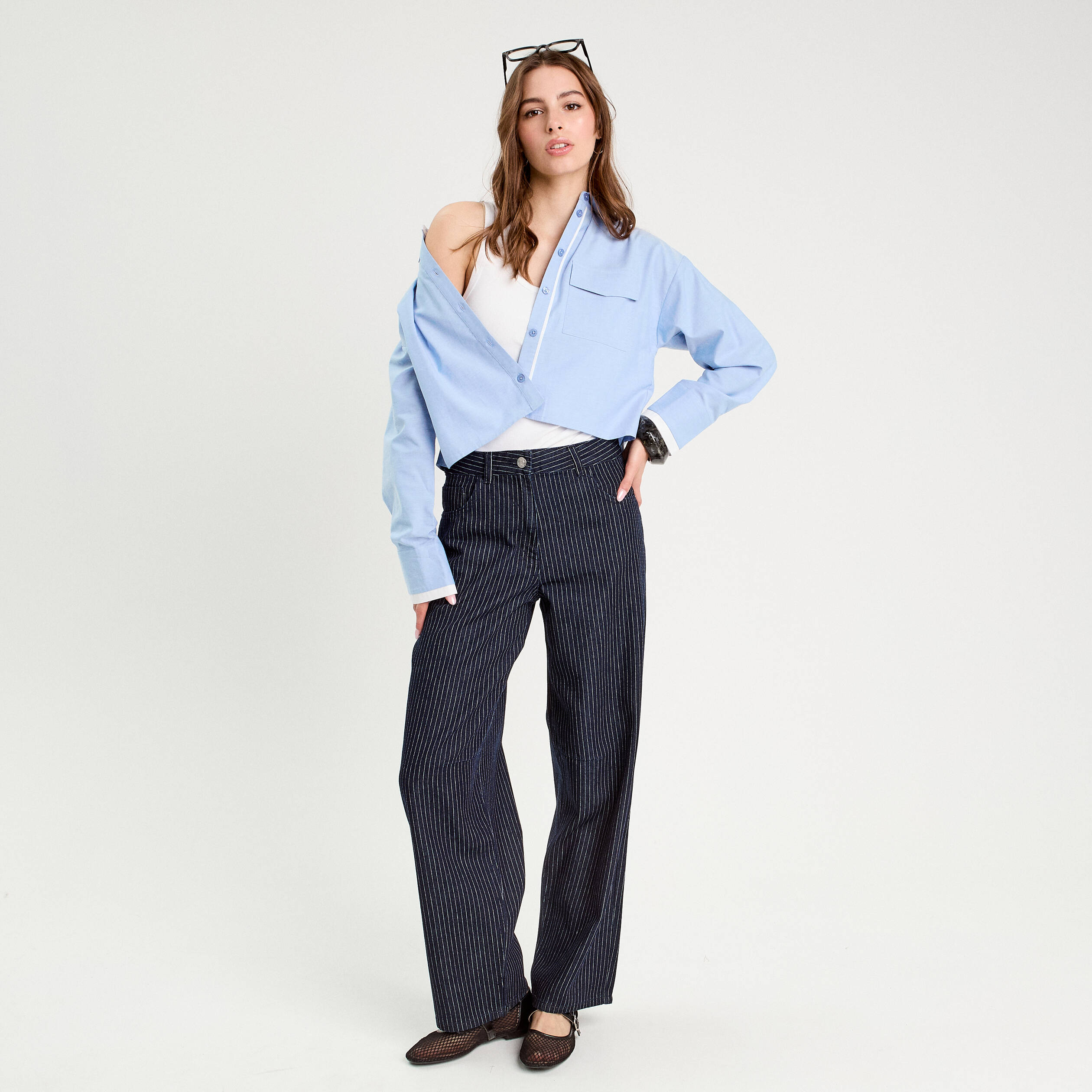 Chemise manches longues bleu ciel femme