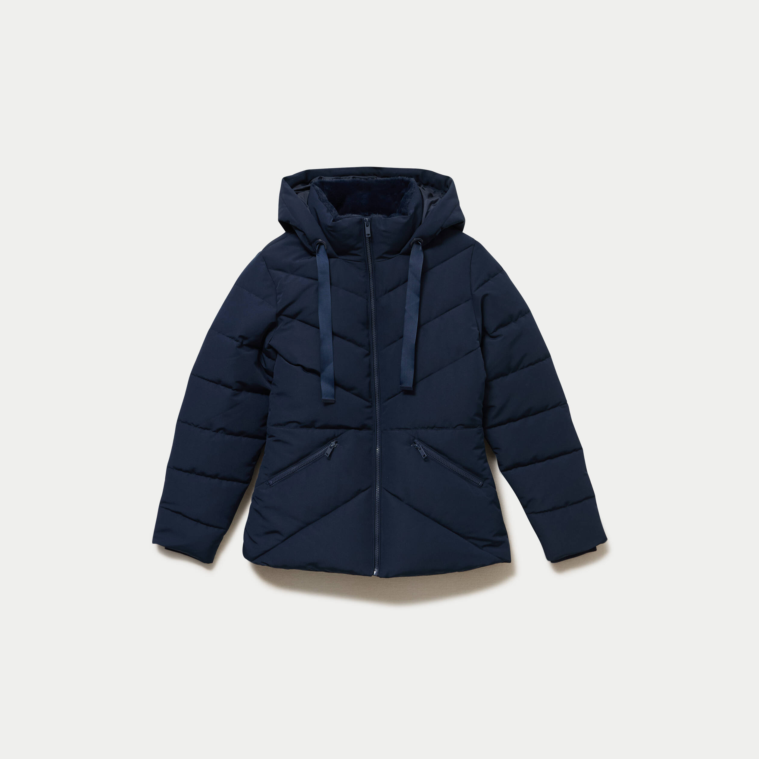 Doudoune cintr&eacute;e &agrave; capuche bleu marine femme