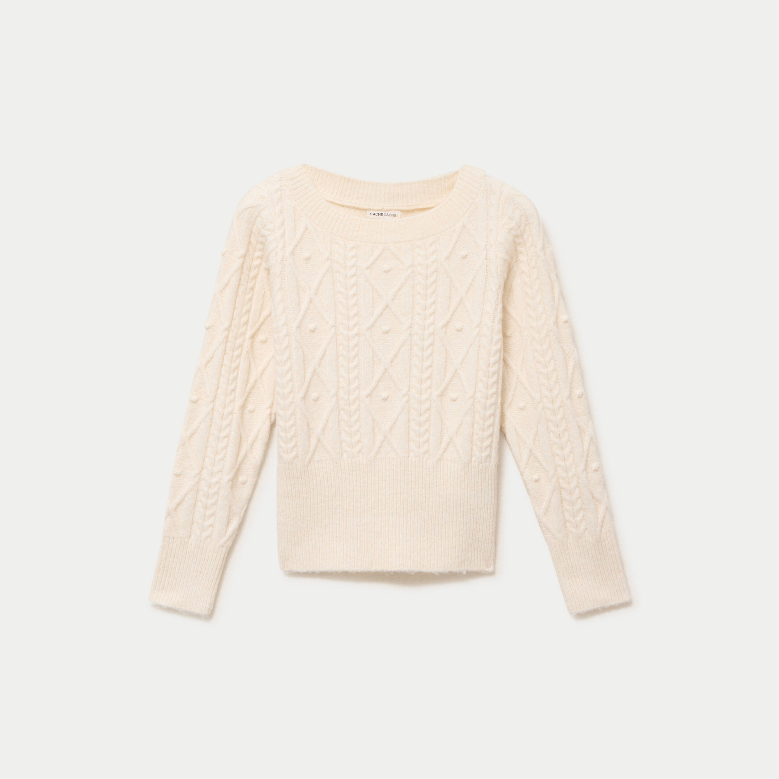 Pull col bateau manches longues ivoire femme