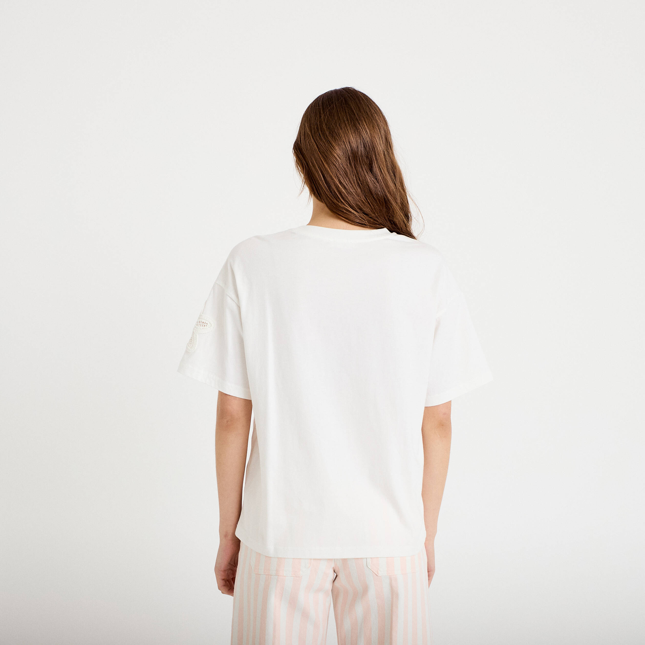 T-shirt col rond manches courtes ecru femme