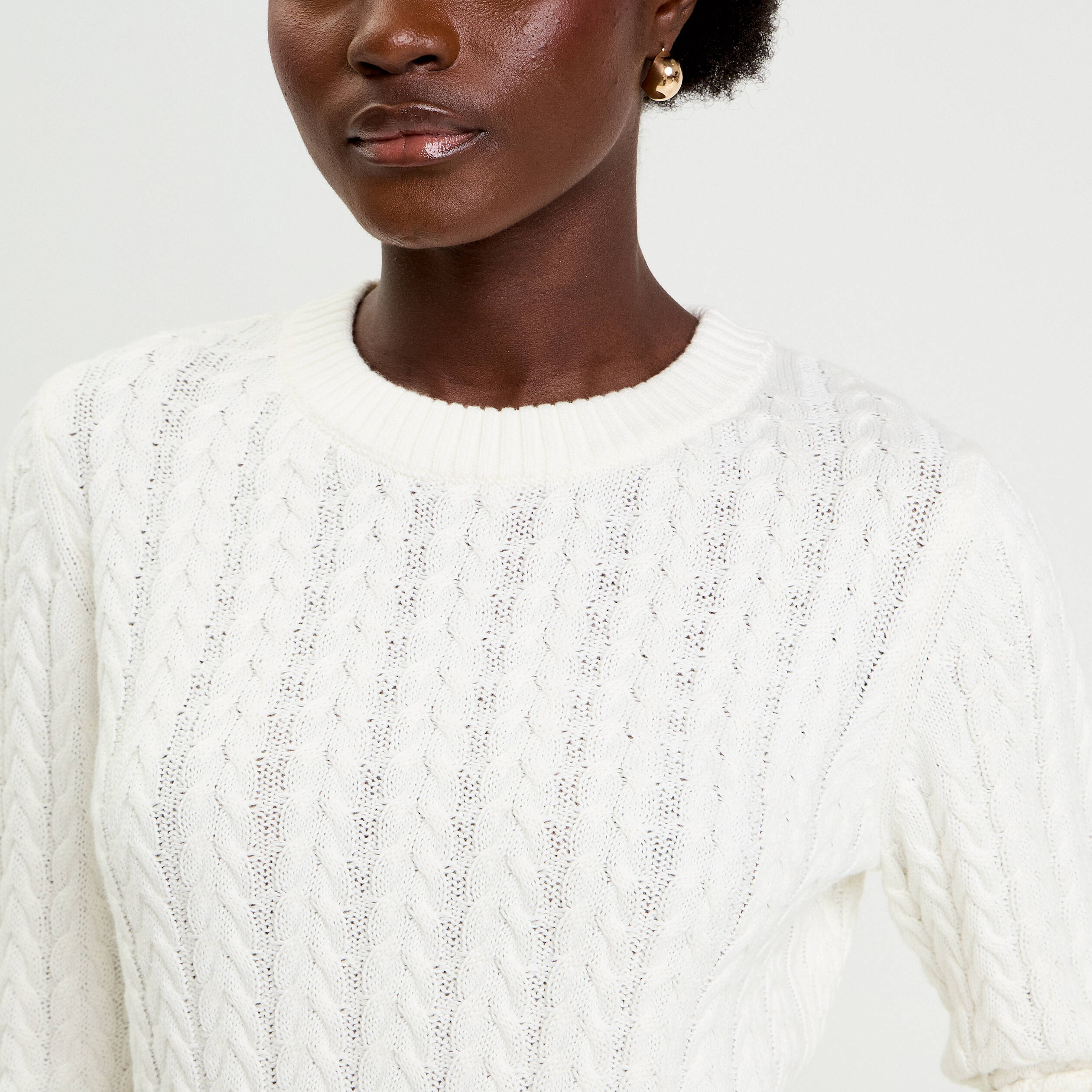 Pull torsad&eacute; ecru femme