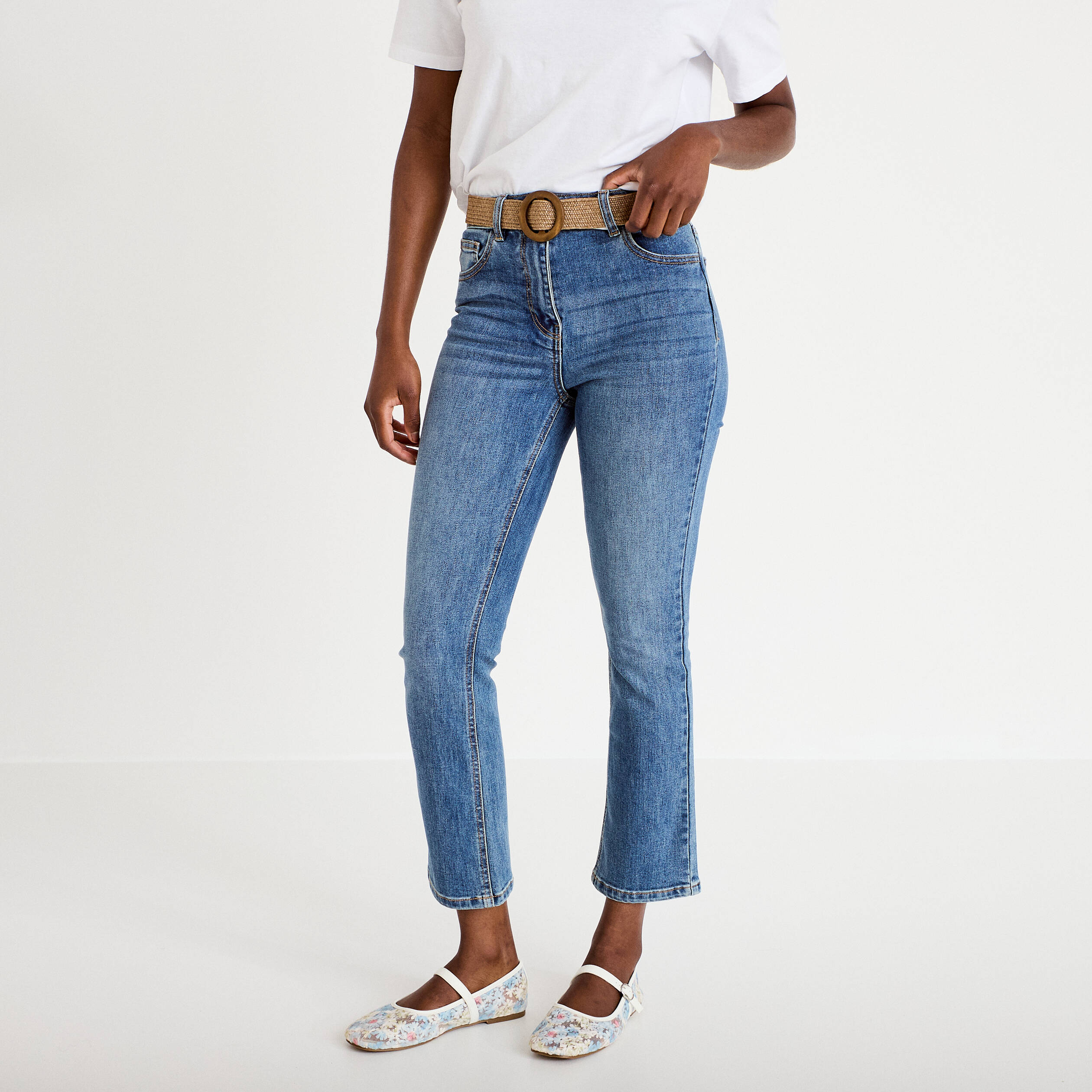 Jean bootcut cropped taille haute denim double stone femme