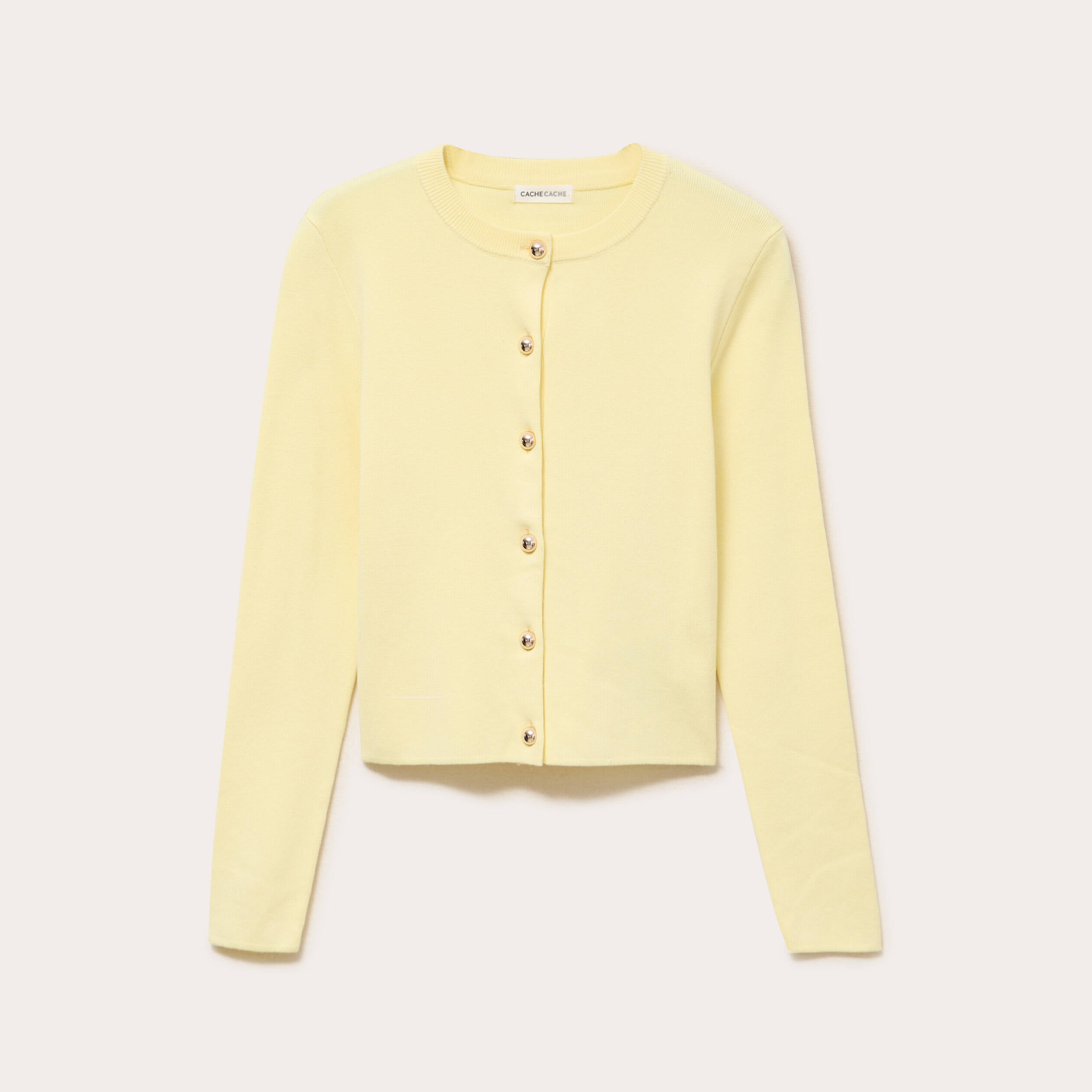 Gilet ajust&eacute; cropped col rond jaune clair femme