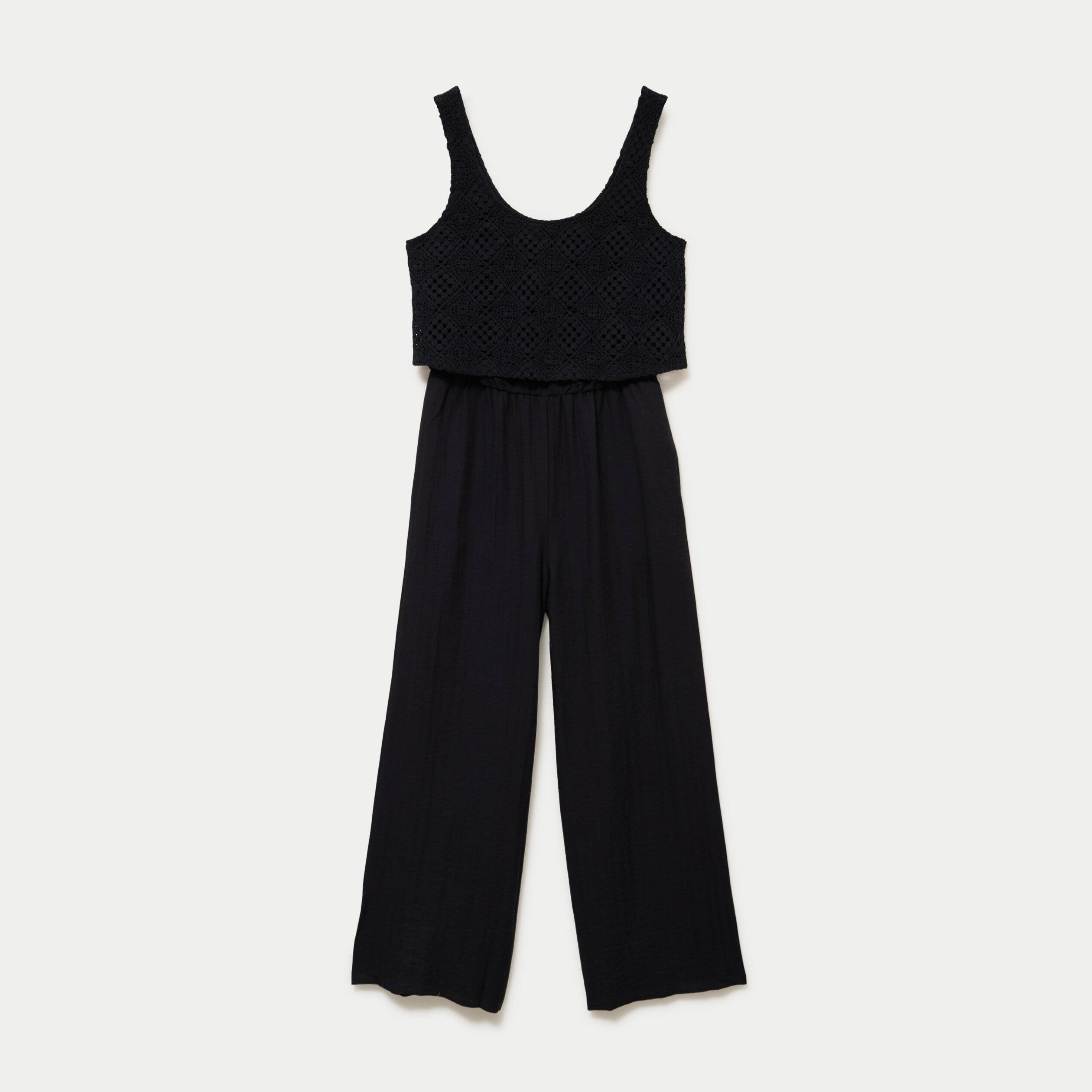 Combinaison bi-mati&egrave;re coupe large noir femme