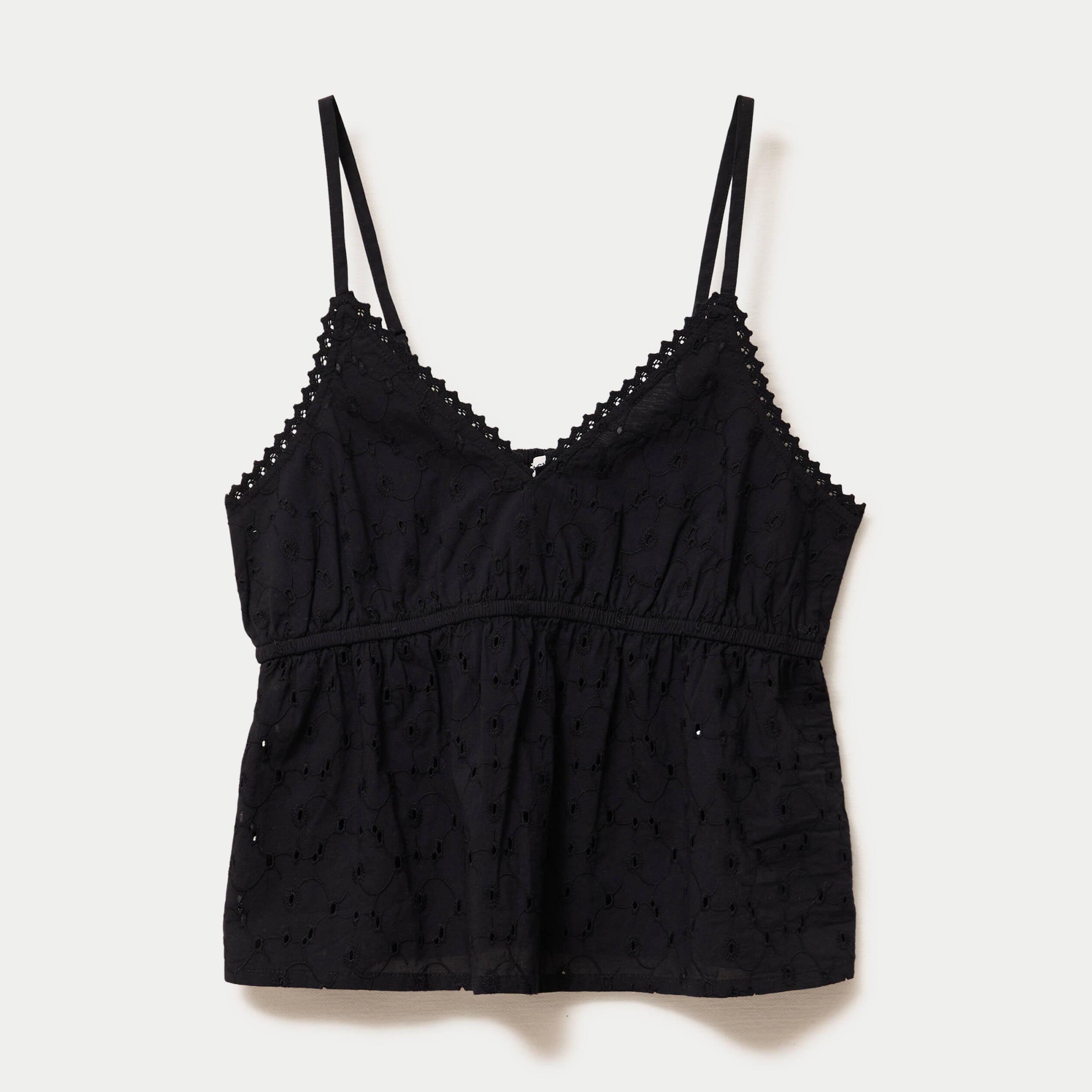 D&eacute;bardeur col v fines bretelles brod&eacute; noir femme