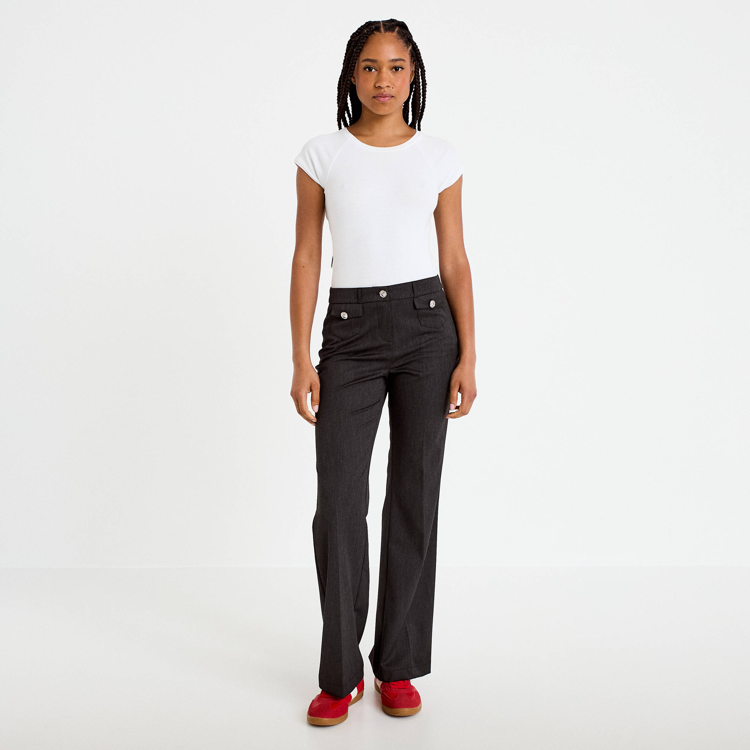 Pantalon bootcut taille basse gris fonc&eacute; femme